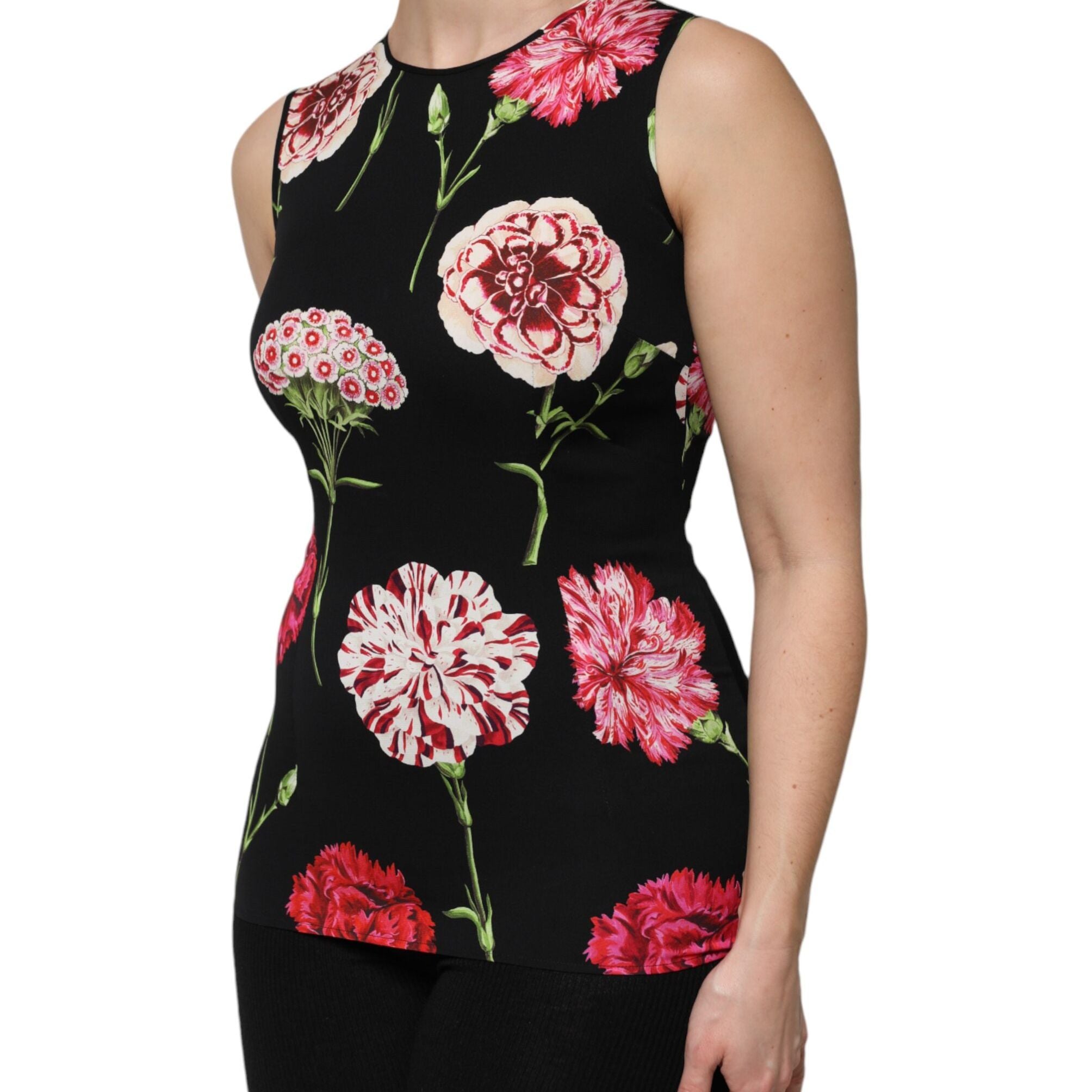 Dolce & Gabbana Black Floral Print Sleeveless Tank Blouse Top