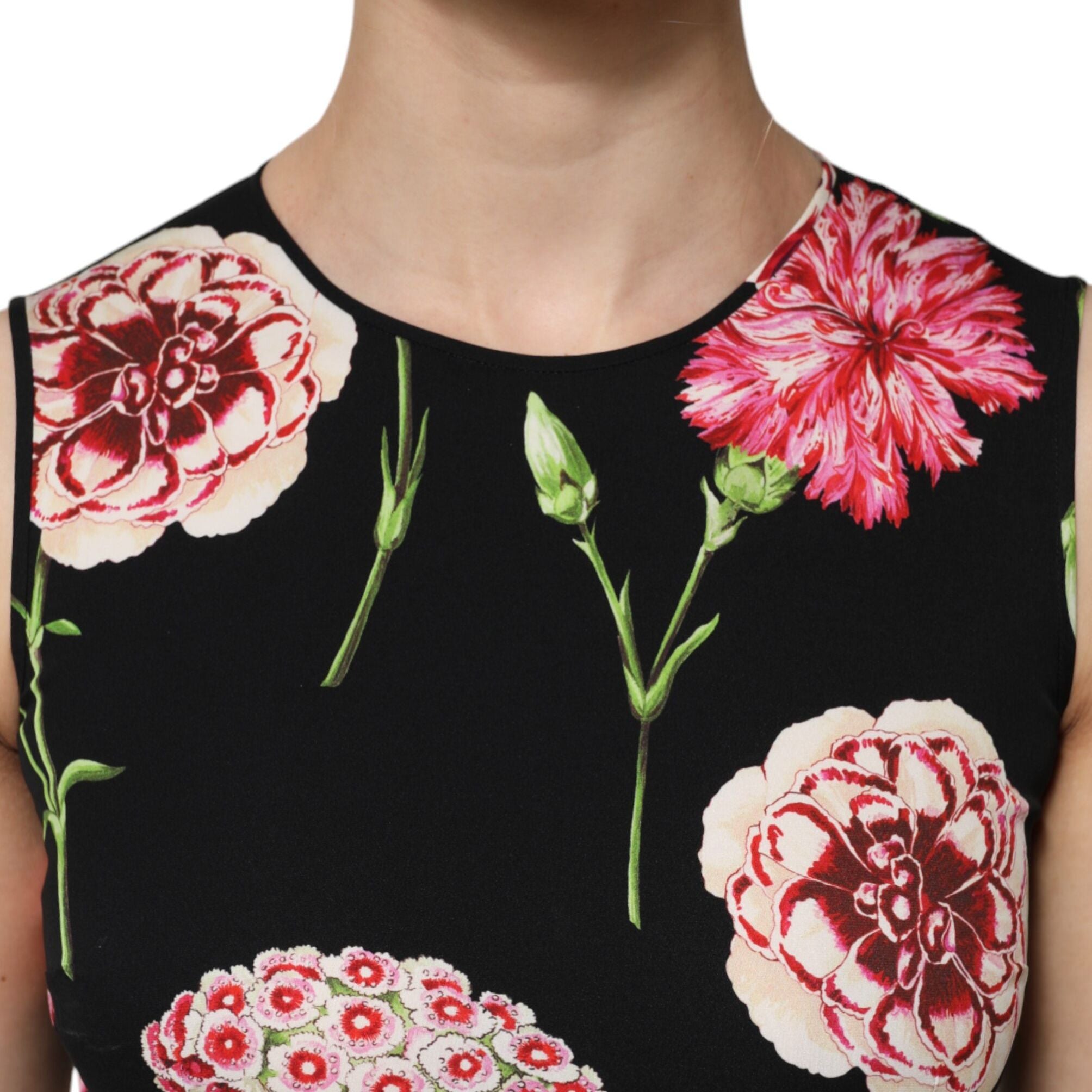 Dolce & Gabbana Black Floral Print Sleeveless Tank Blouse Top
