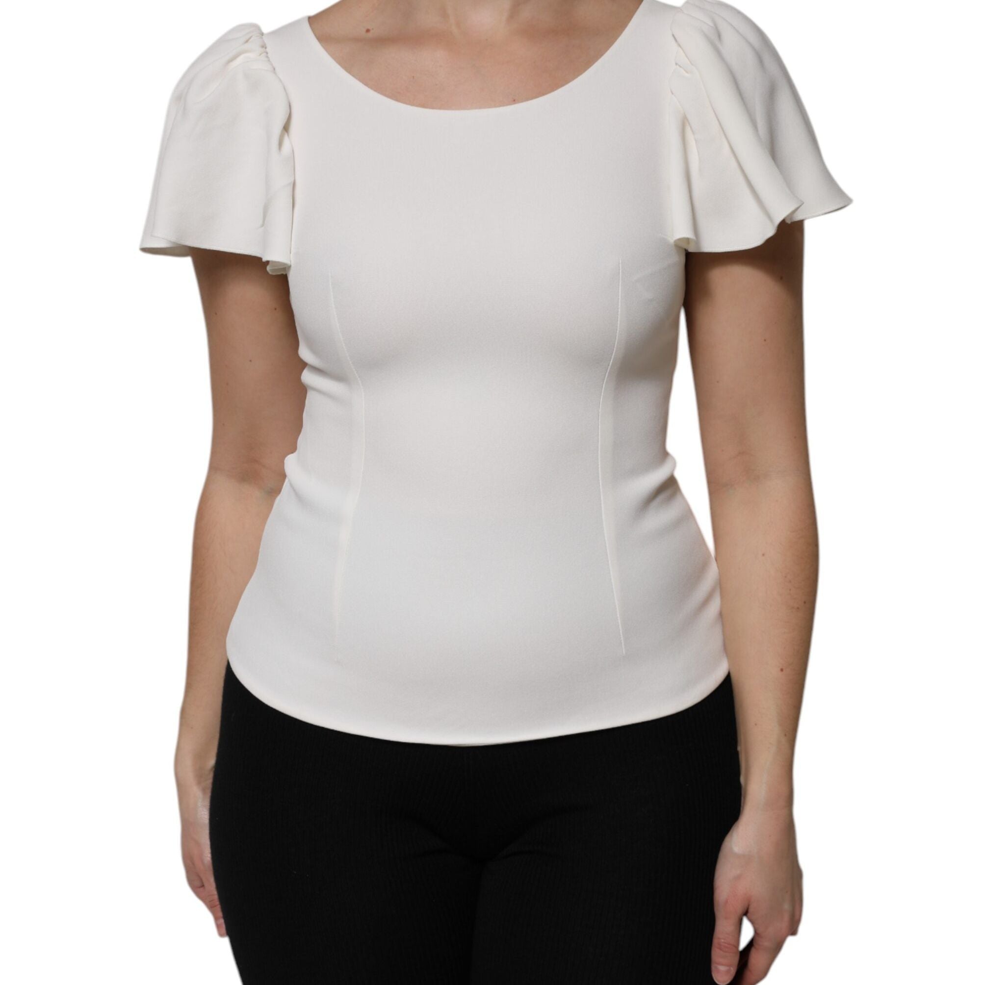 Dolce & Gabbana White Viscose Round Neck Short Sleeves Top