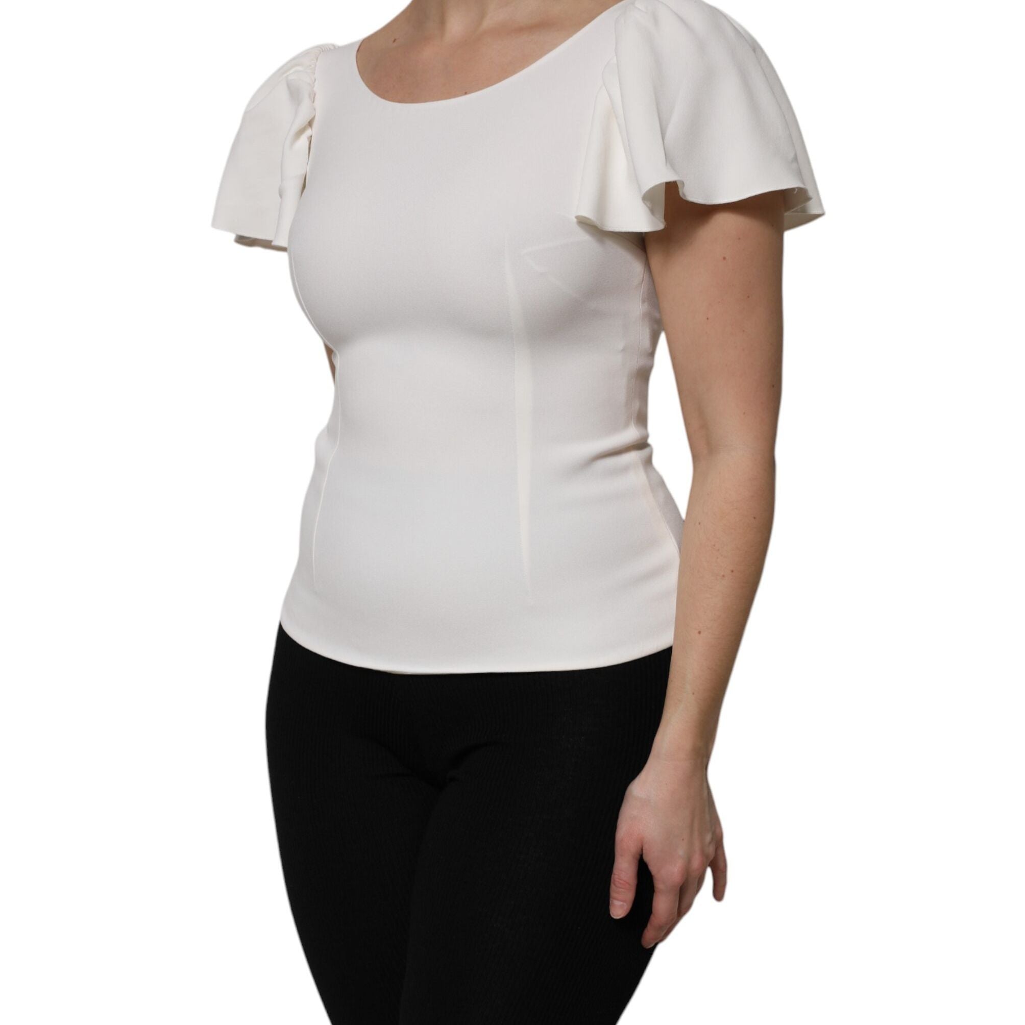 Dolce & Gabbana White Viscose Round Neck Short Sleeves Top