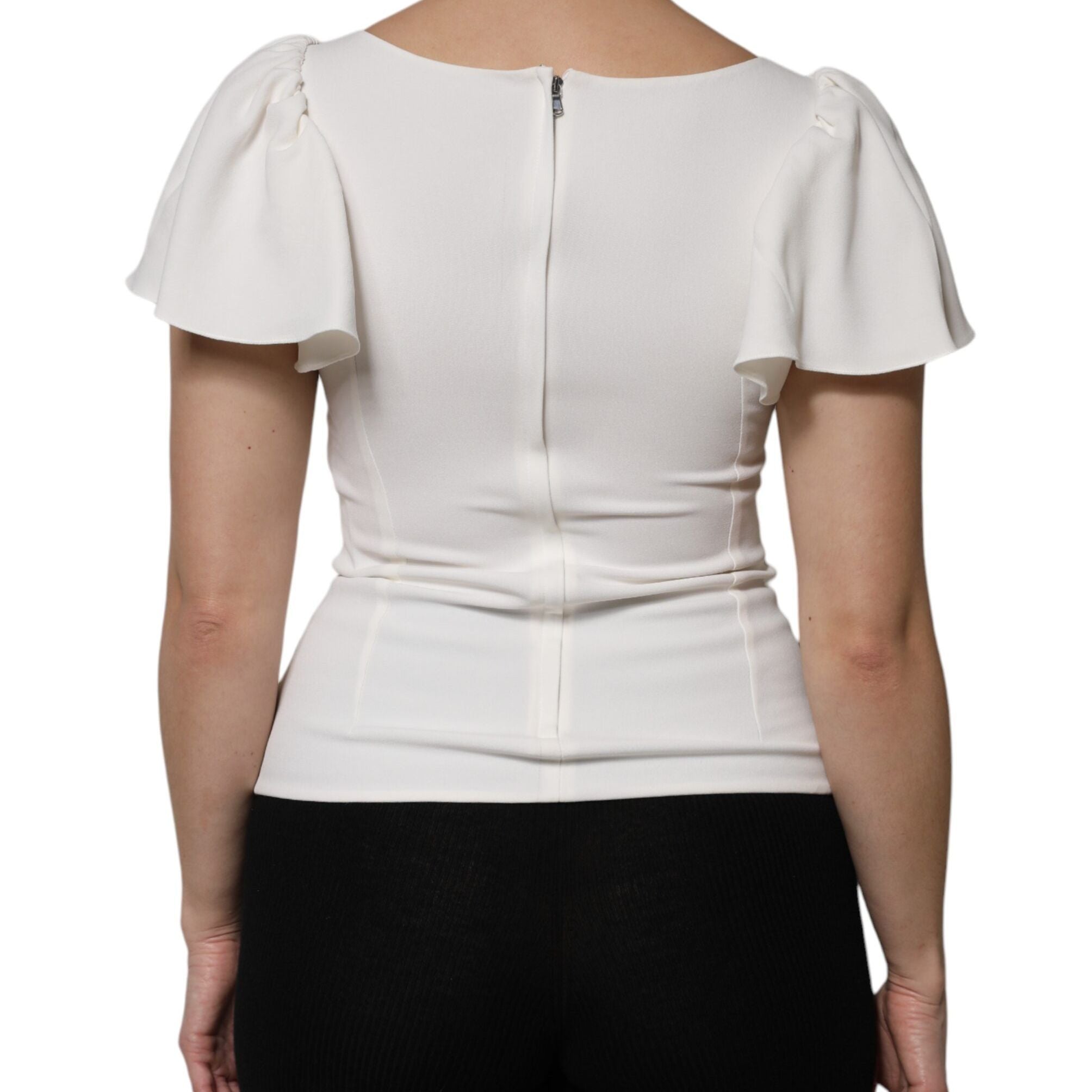 Dolce & Gabbana White Viscose Round Neck Short Sleeves Top