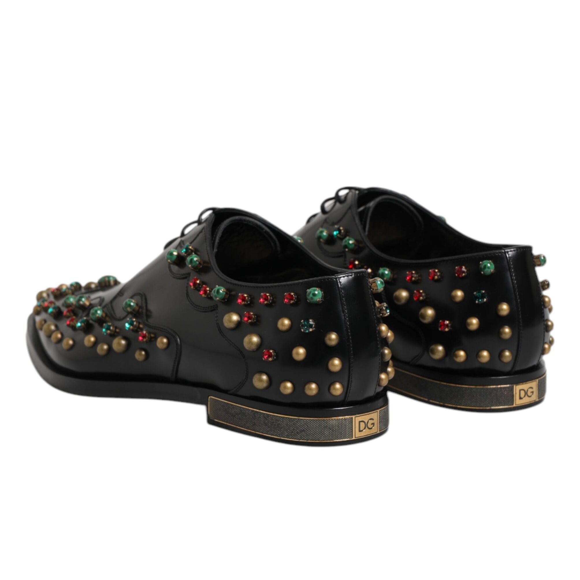 Dolce & Gabbana Black Leather Derby Dress Studded Shoes