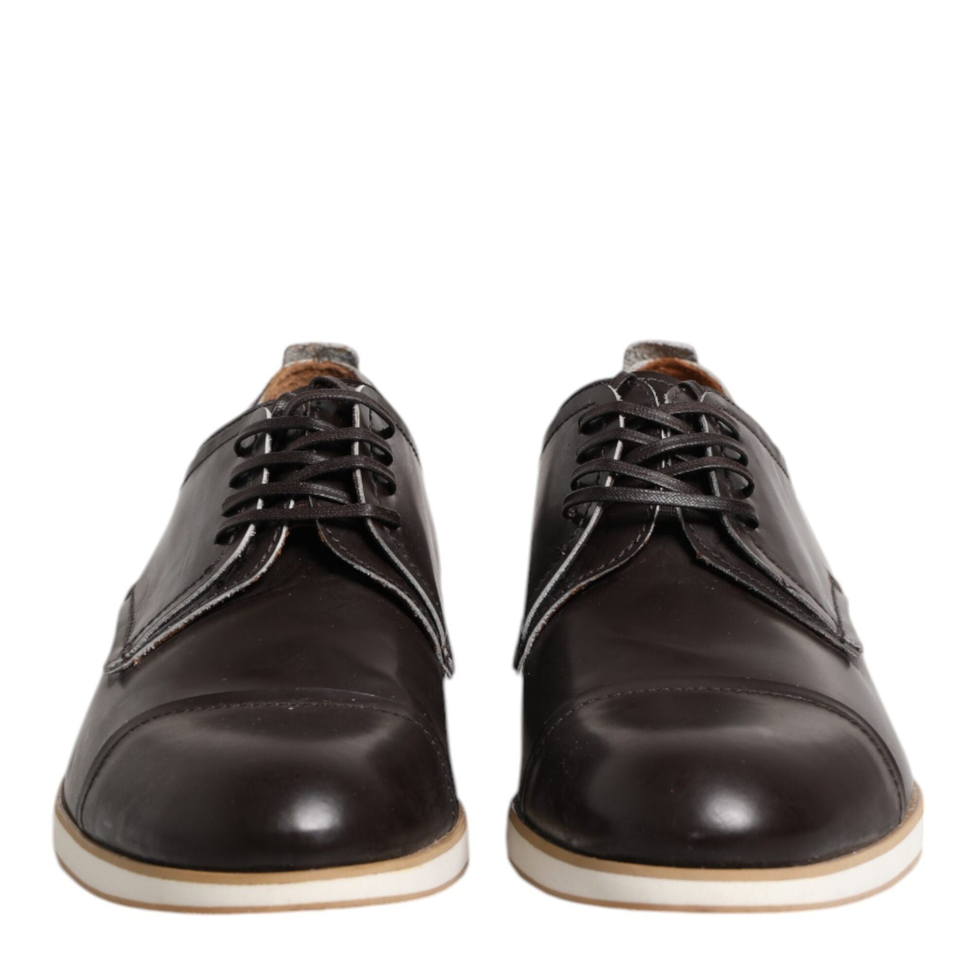 Pollini Dark Brown Leather Derby Lace Up Dress Formal Shoes