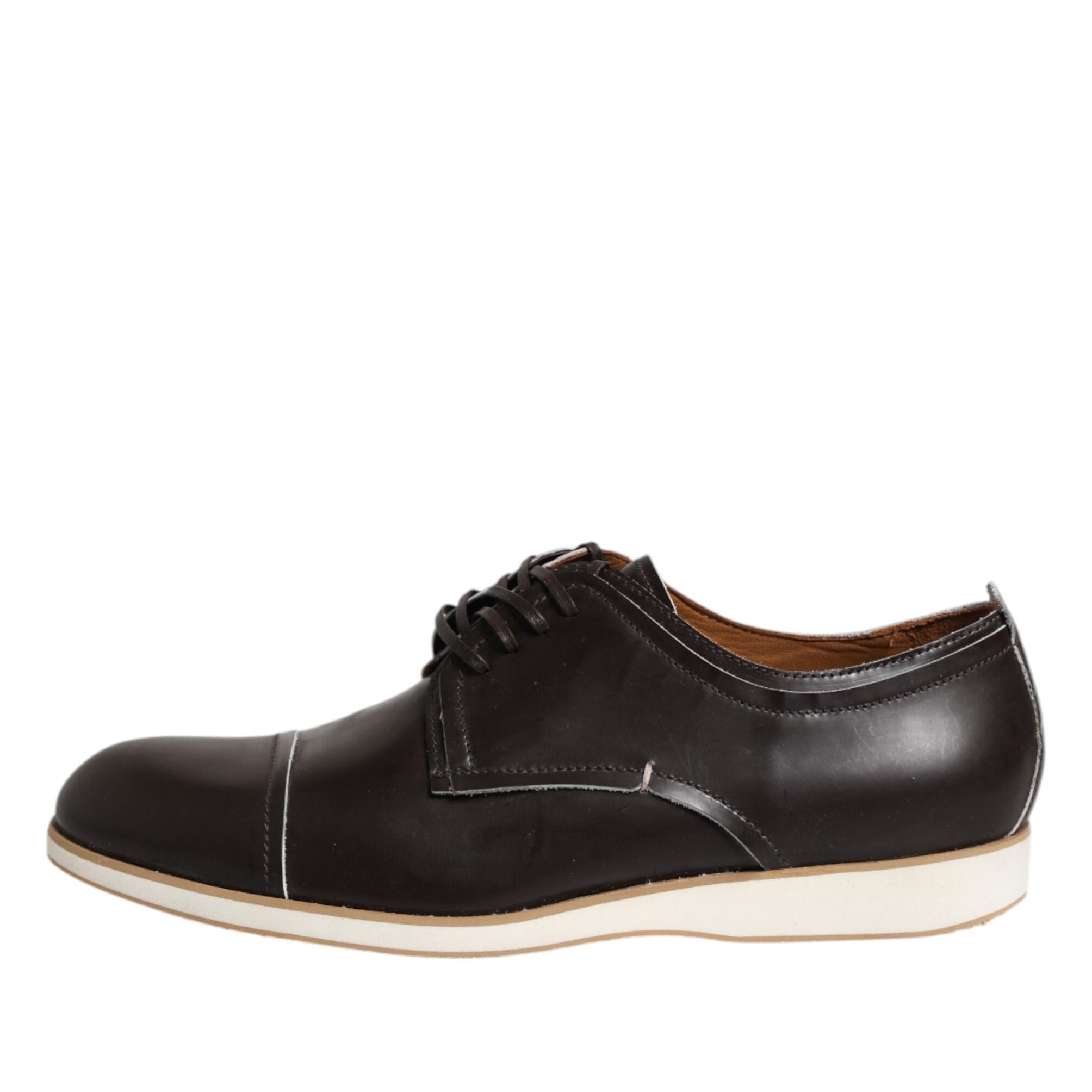 Pollini Dark Brown Leather Derby Lace Up Dress Formal Shoes