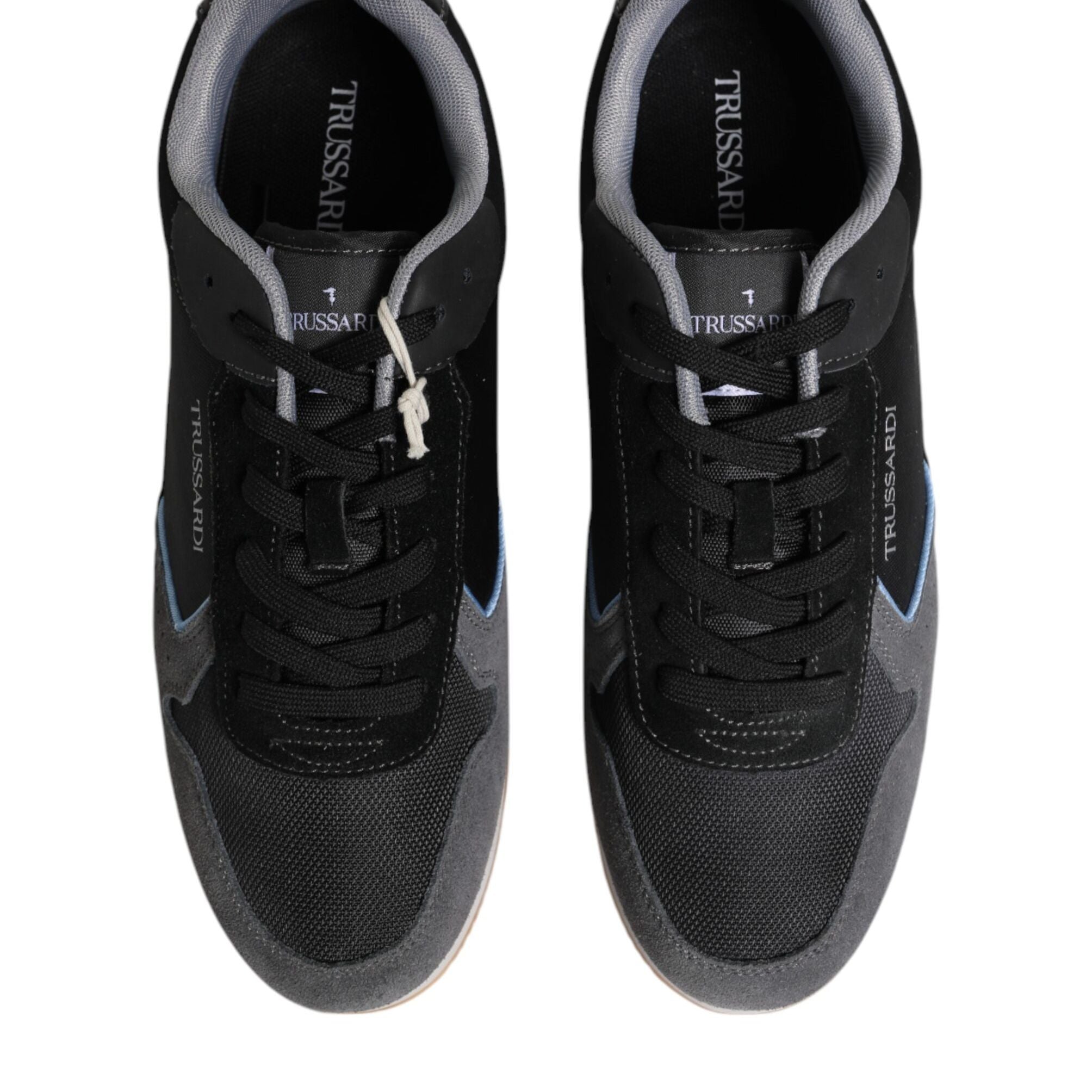 Trussardi Black Gray Lace Up Low Top Casual Sneakers Shoes