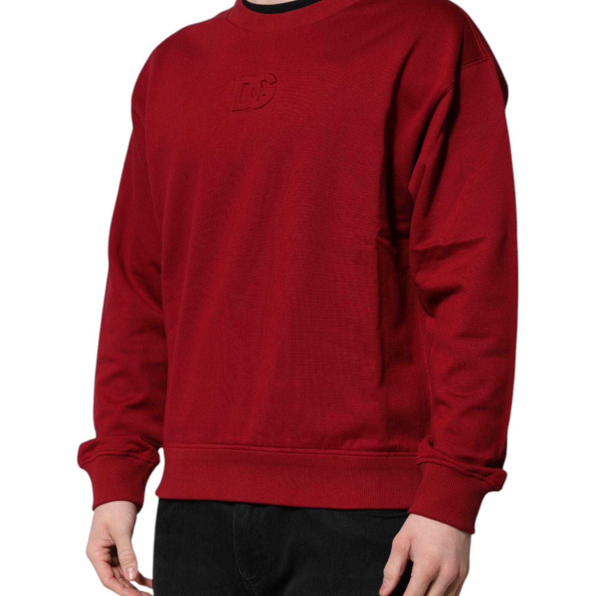 Dolce & Gabbana Red Embossed Logo Cotton Crew Neck Sweater