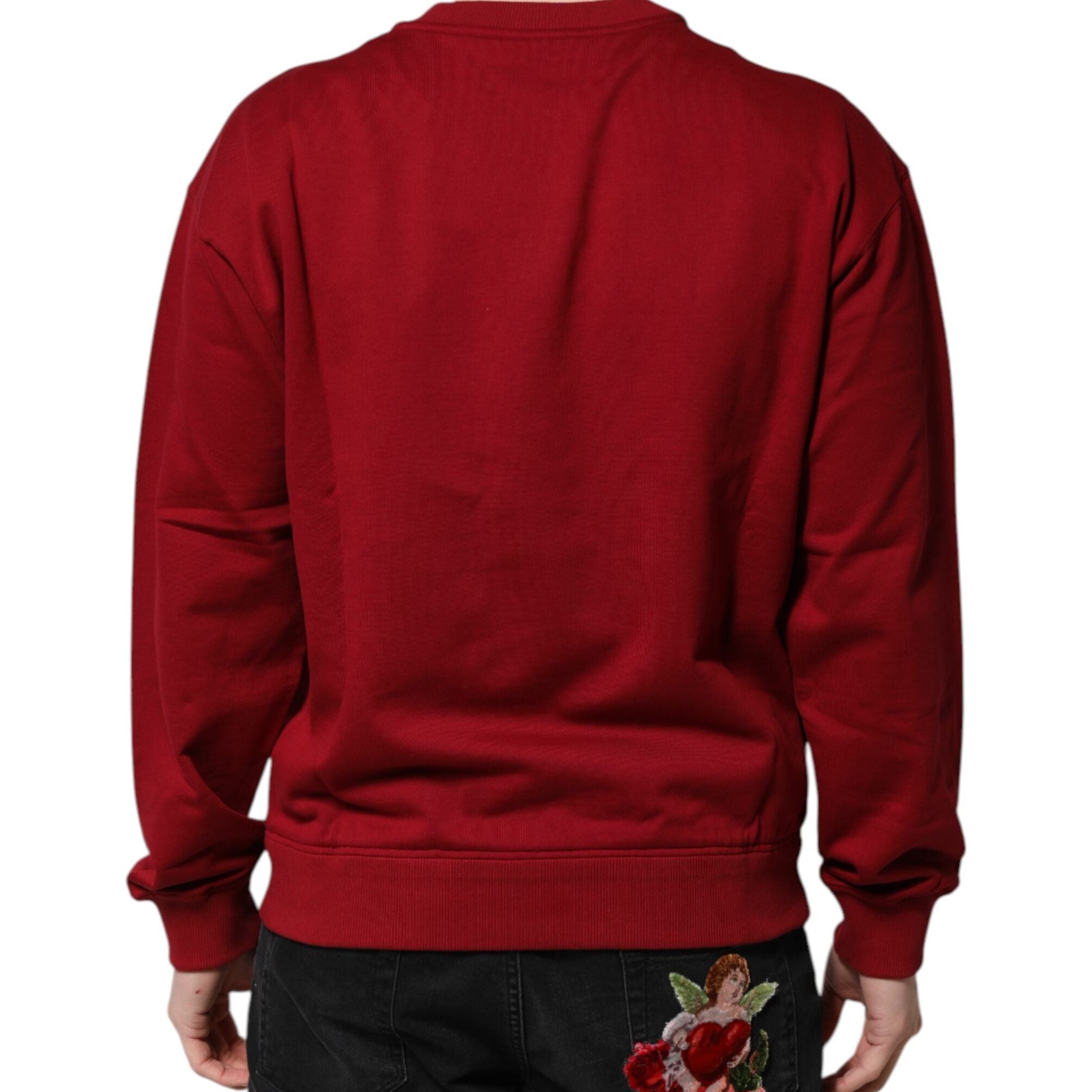 Dolce & Gabbana Red Embossed Logo Cotton Crew Neck Sweater