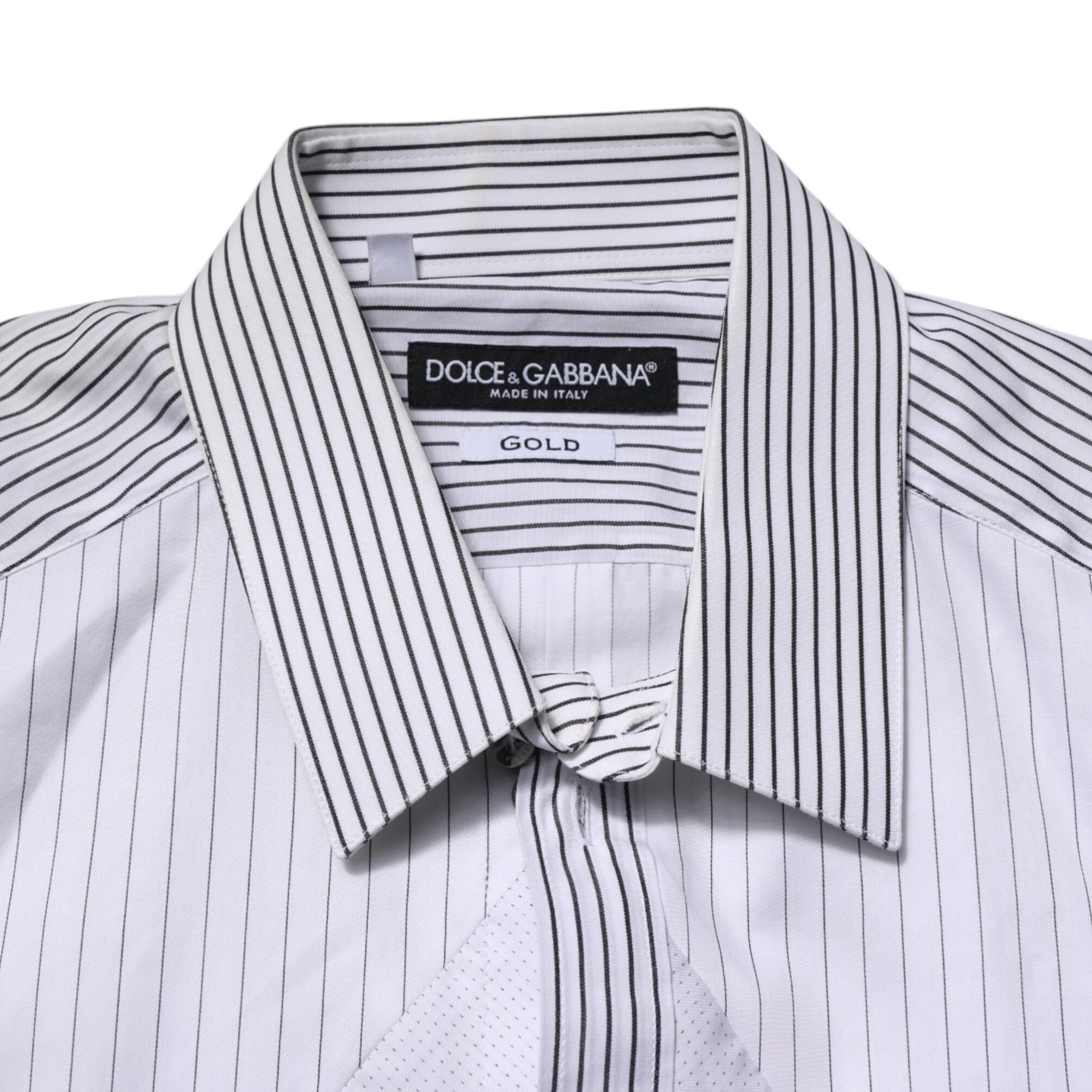Dolce & Gabbana White Striped GOLD Long Sleeves Dress Shirt