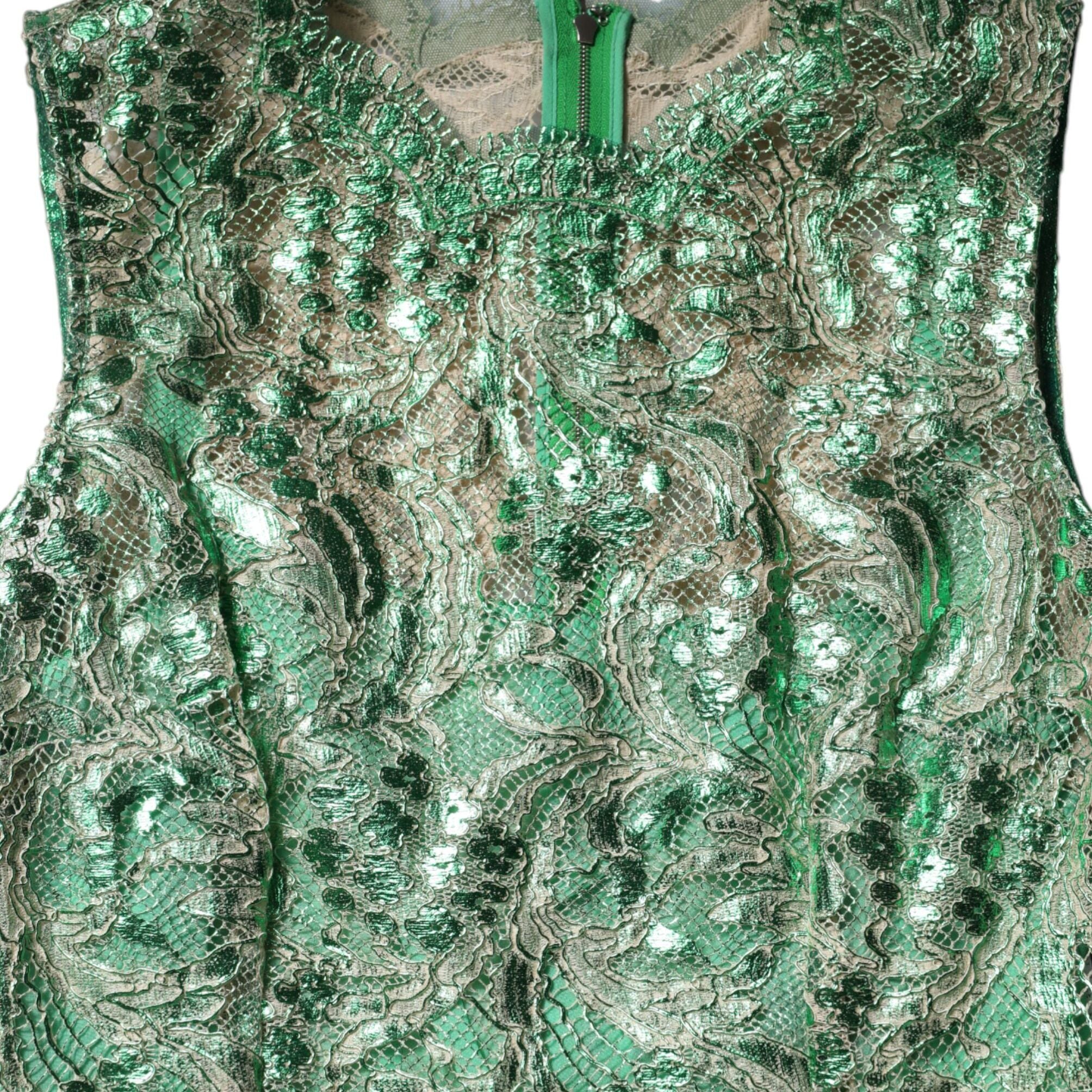 Dolce & Gabbana Green Cotton Floral Lace Sheath Midi Dress