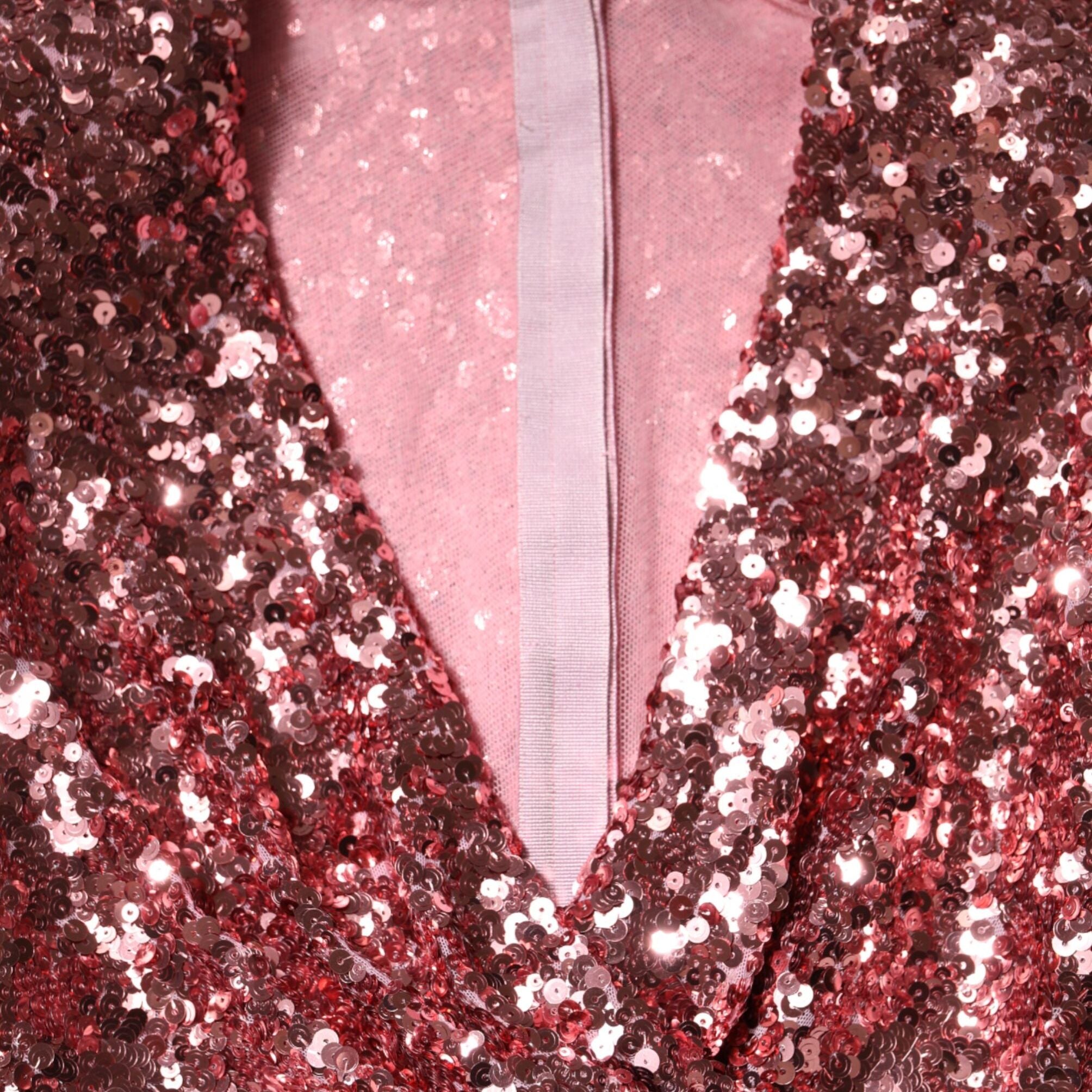 Dolce & Gabbana Pink Sequin Statement Nylon Midi V-Neck Dress