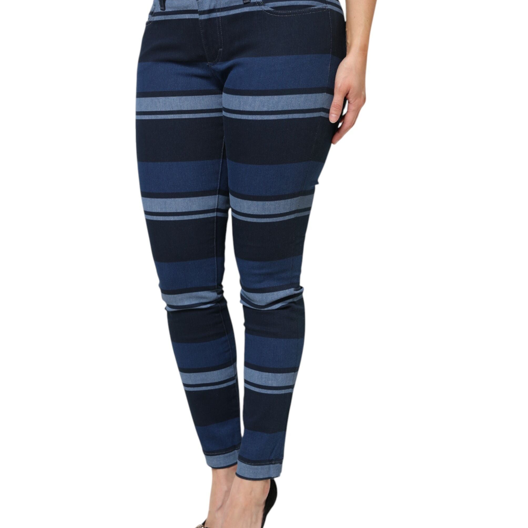 Dolce & Gabbana Blue Striped Cotton Stretch Denim Jeans