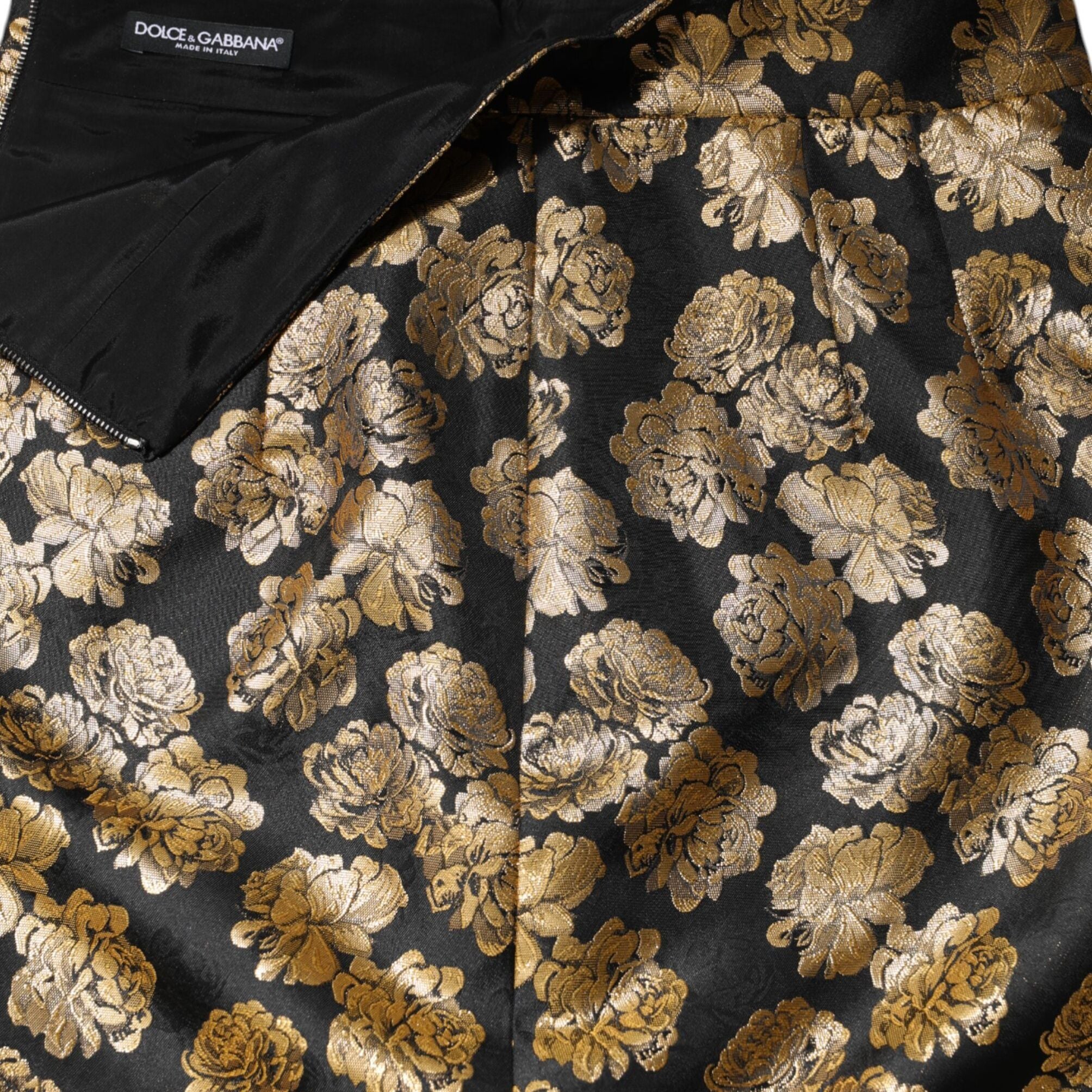 Dolce & Gabbana Black Gold Floral Print Jacquard Mini Skirt