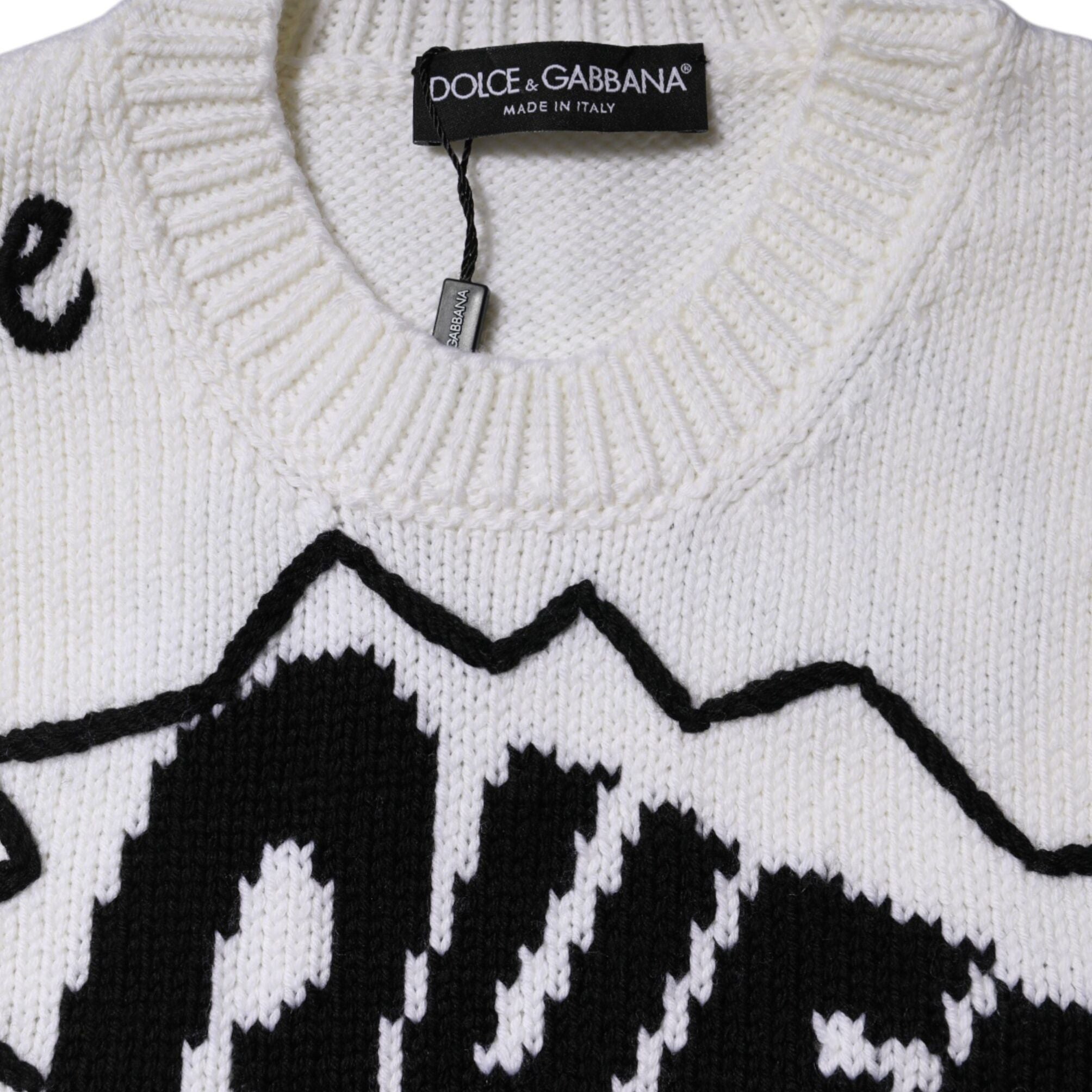 Dolce & Gabbana White Wool Knit Crew Neck Pullover Sweater