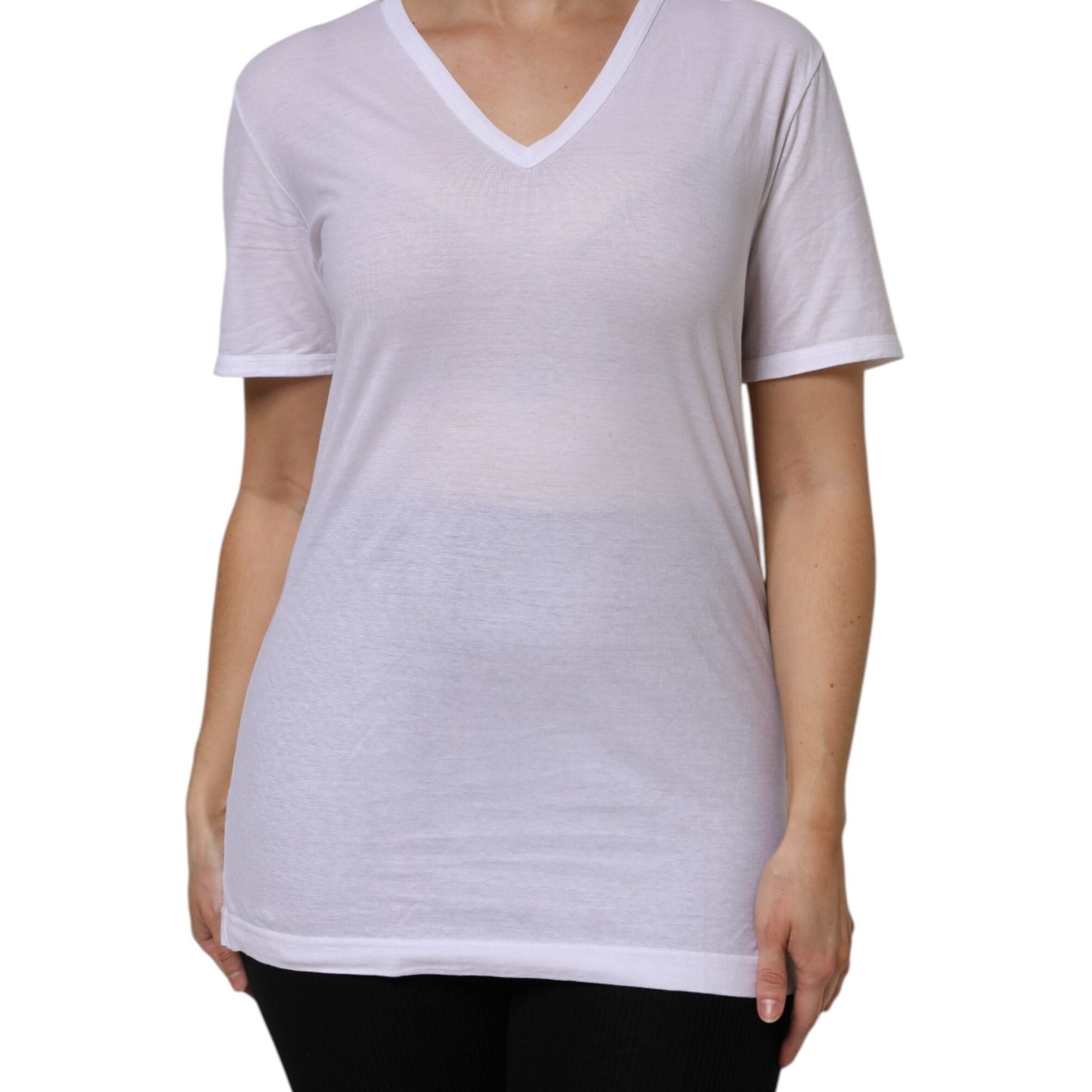 Dolce & Gabbana White Cotton Short Sleeves V-Neck Top T-shirt