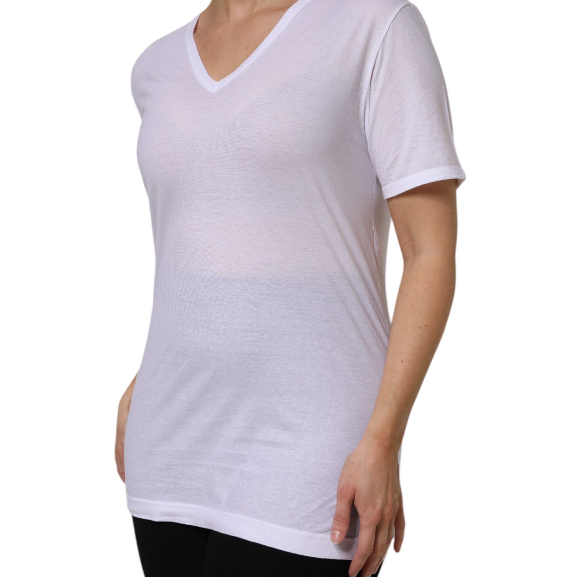 Dolce & Gabbana White Cotton Short Sleeves V-Neck Top T-shirt
