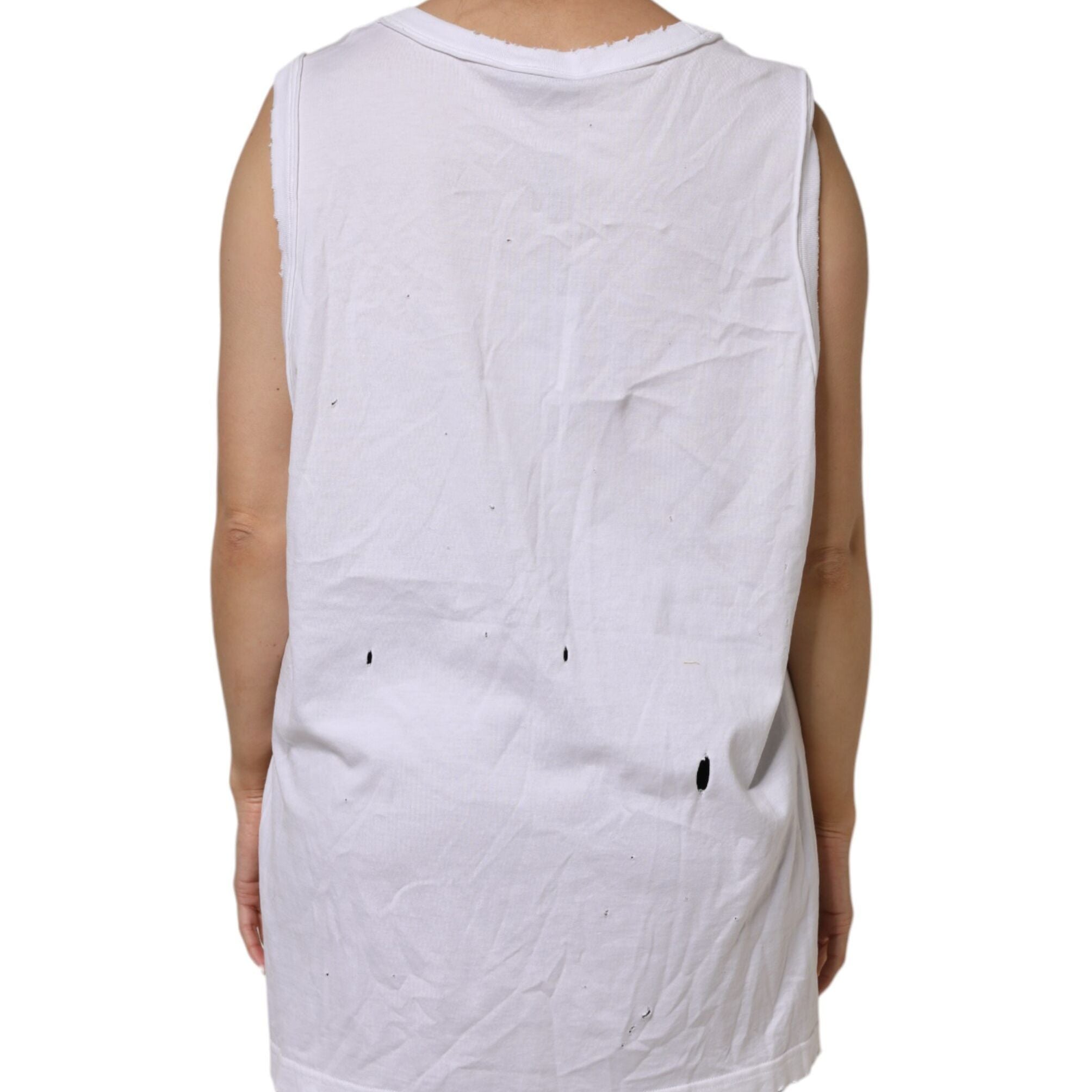 Dolce & Gabbana White Cotton Sleeveless Round Neck Tank Top
