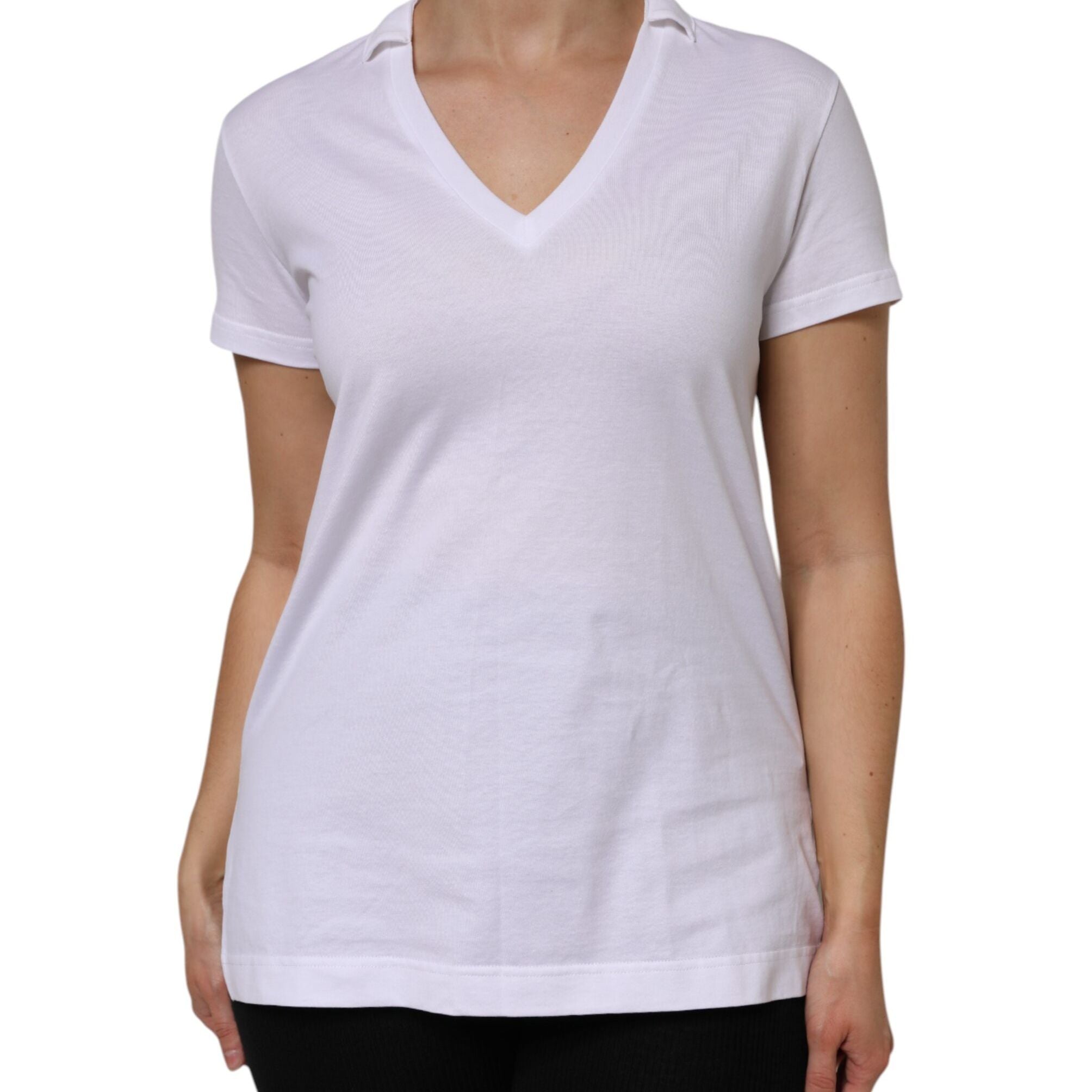 Dolce & Gabbana White Cotton Short Sleeve V-Neck Top T-shirt