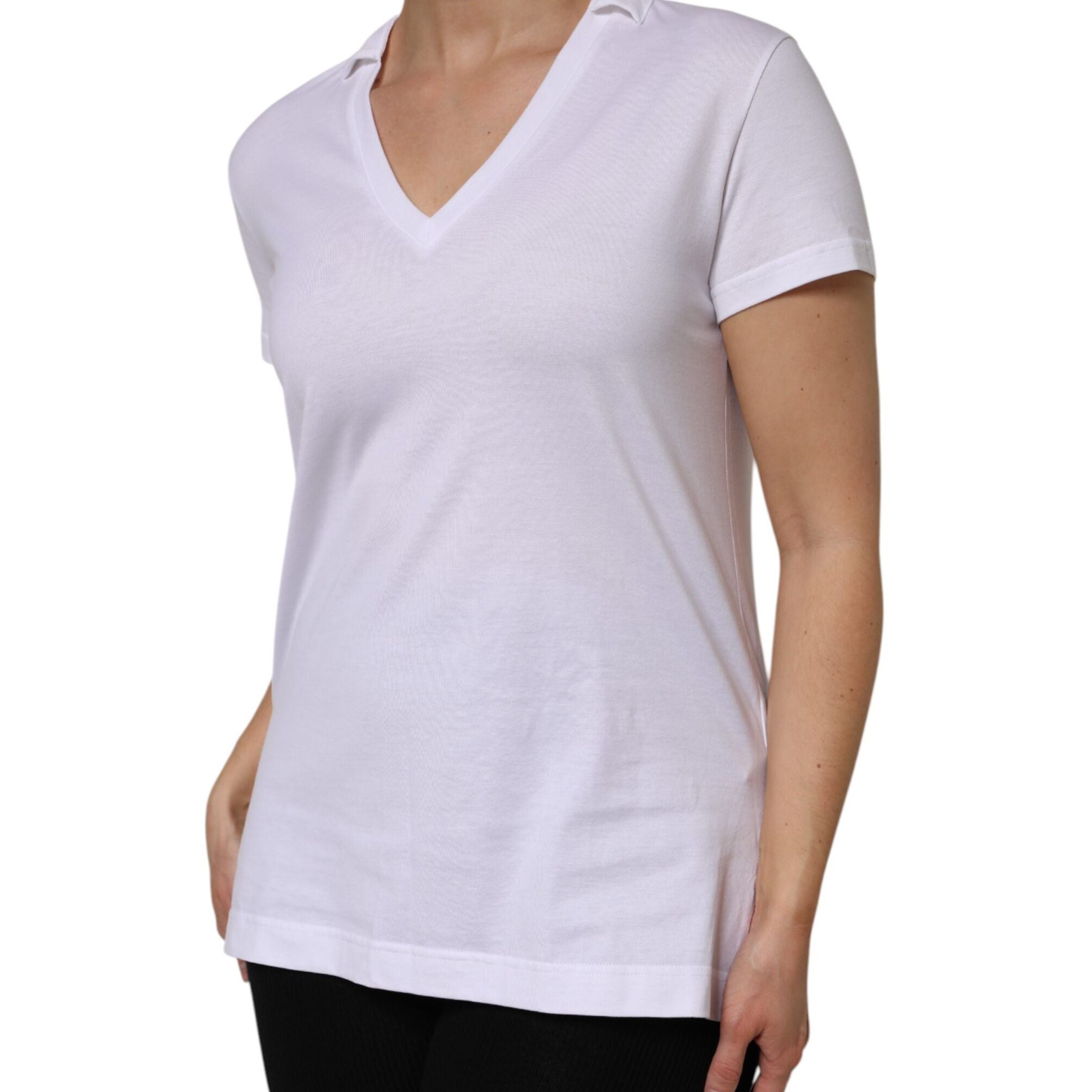 Dolce & Gabbana White Cotton Short Sleeve V-Neck Top T-shirt