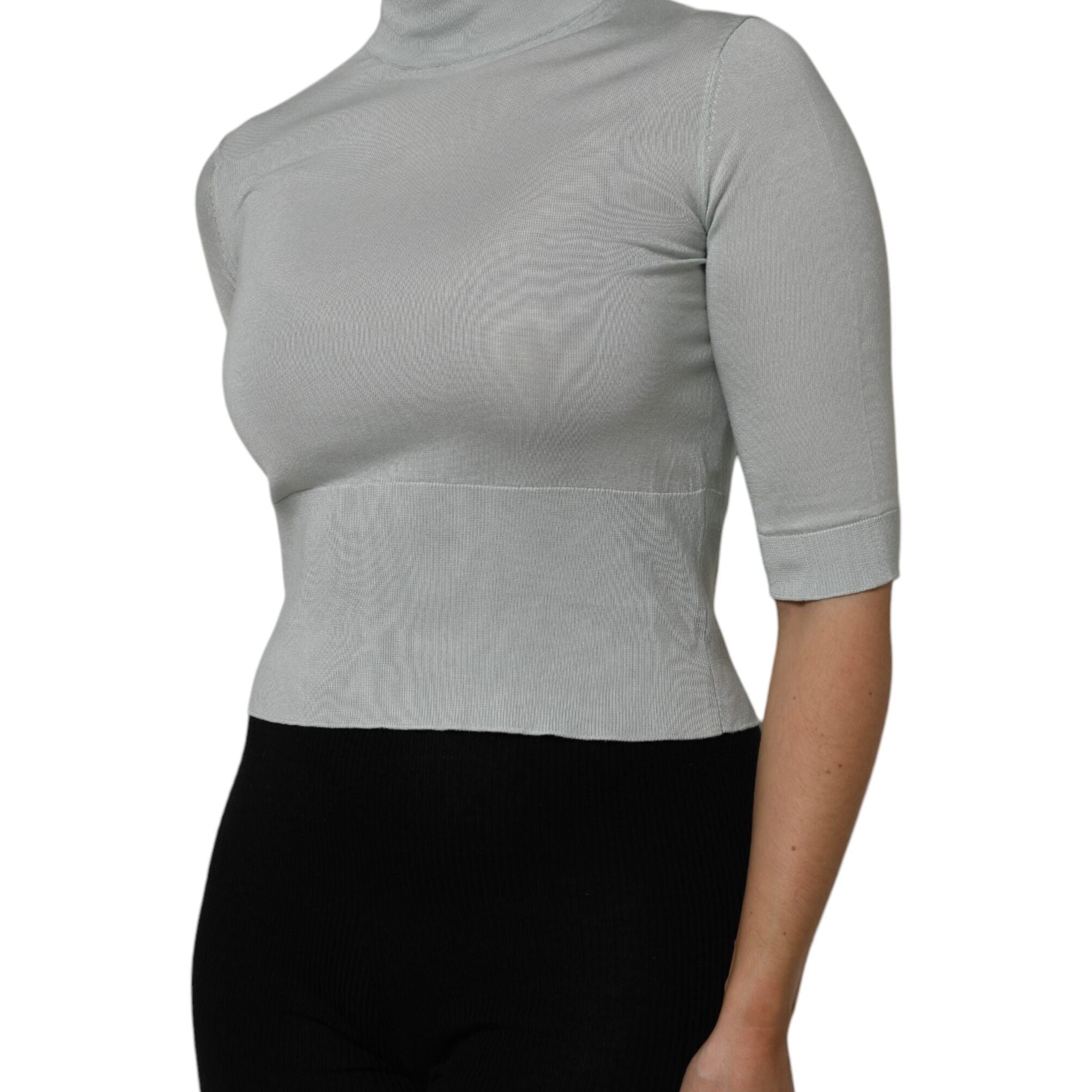 Dolce & Gabbana Light Green Silk Turtleneck 3/4 Sleeves Top