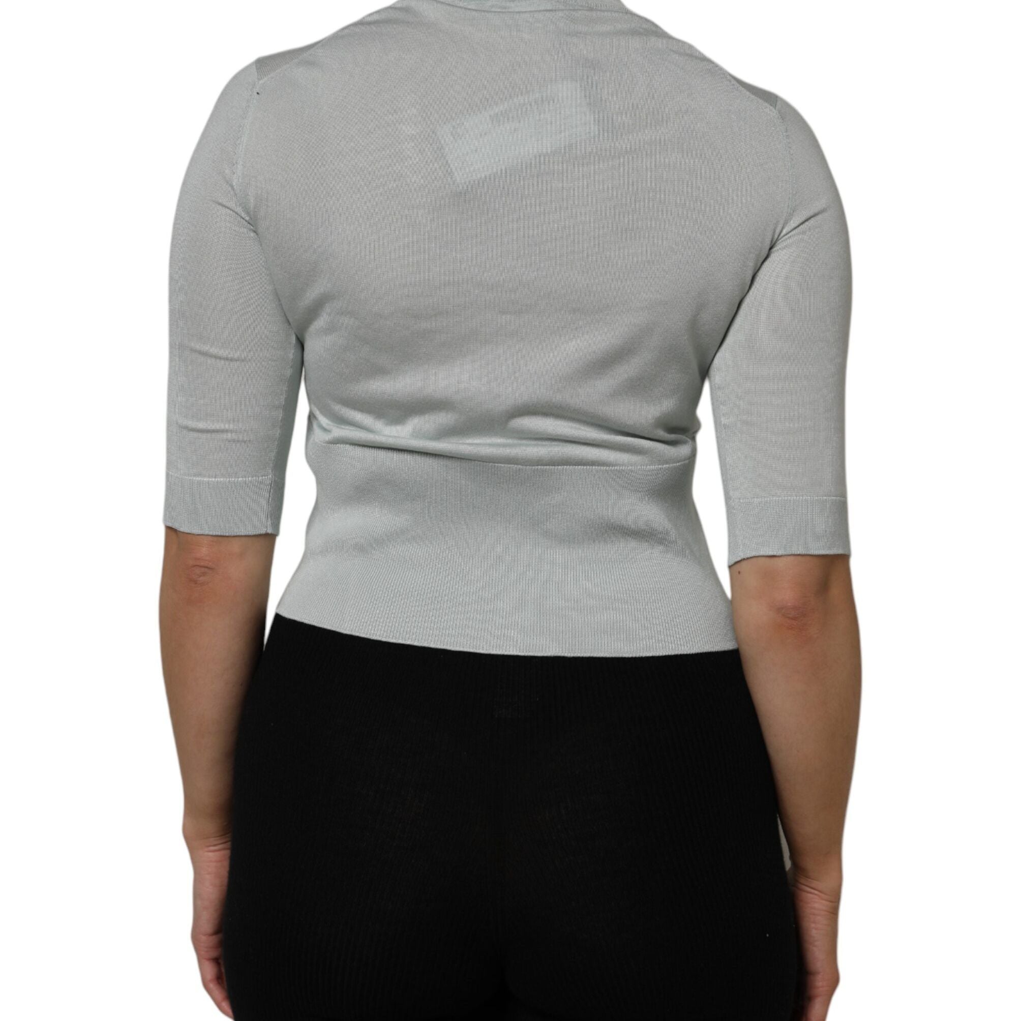 Dolce & Gabbana Light Green Silk Turtleneck 3/4 Sleeves Top