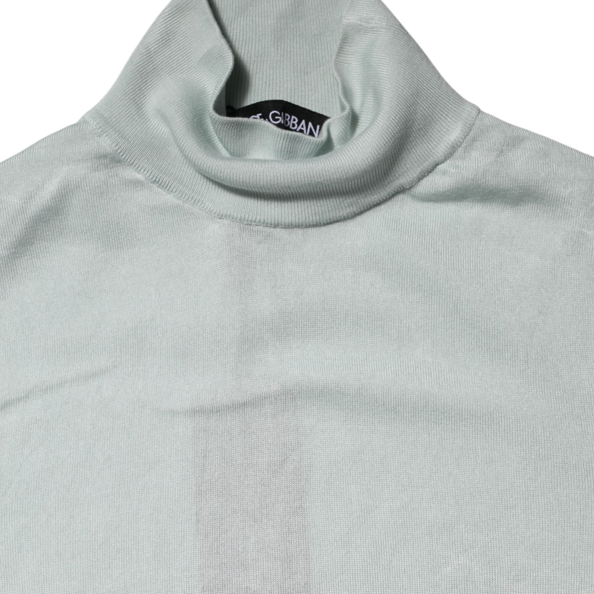 Dolce & Gabbana Light Green Silk Turtleneck 3/4 Sleeves Top