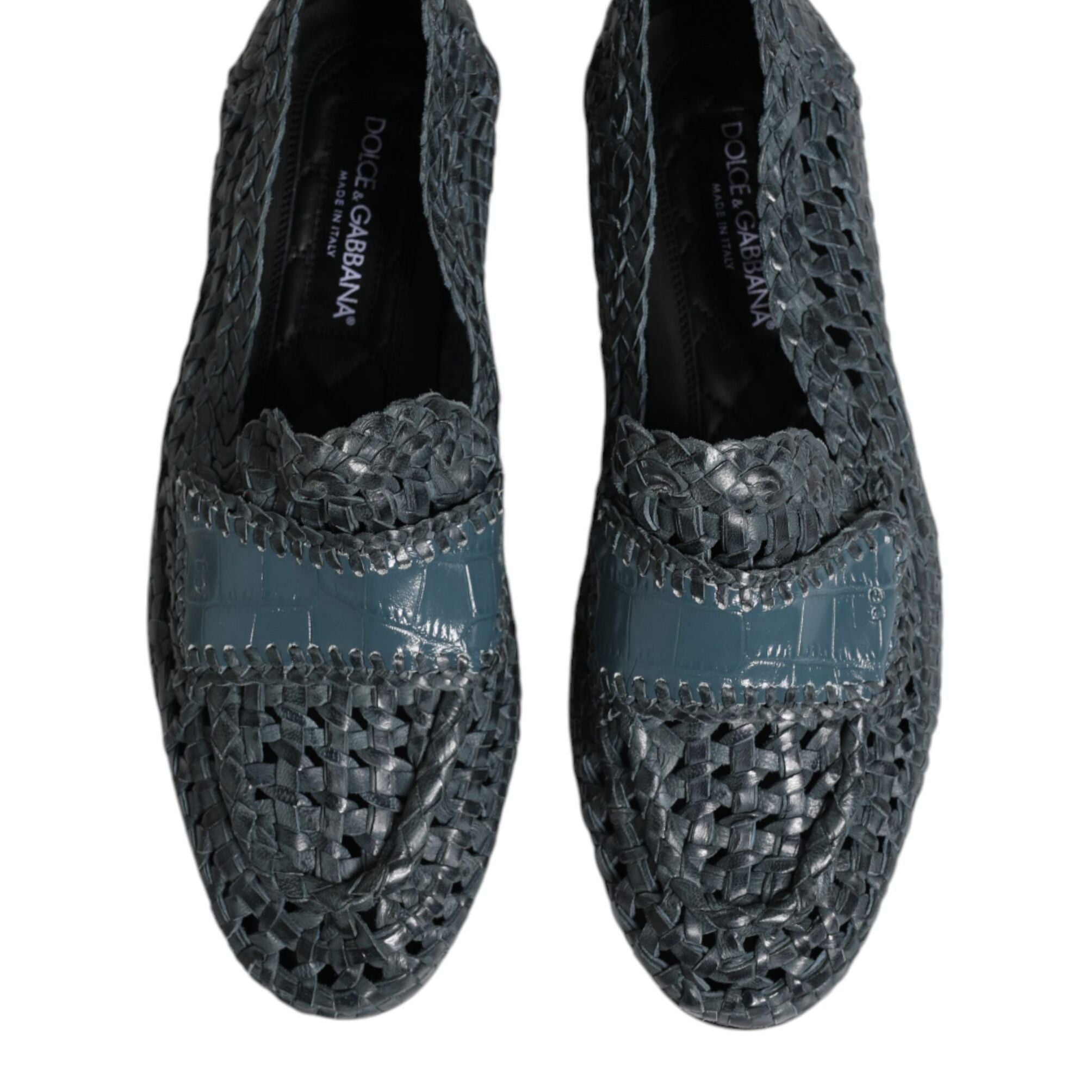 Dolce & Gabbana Blue Woven Leather Slip On Loafers Shoes