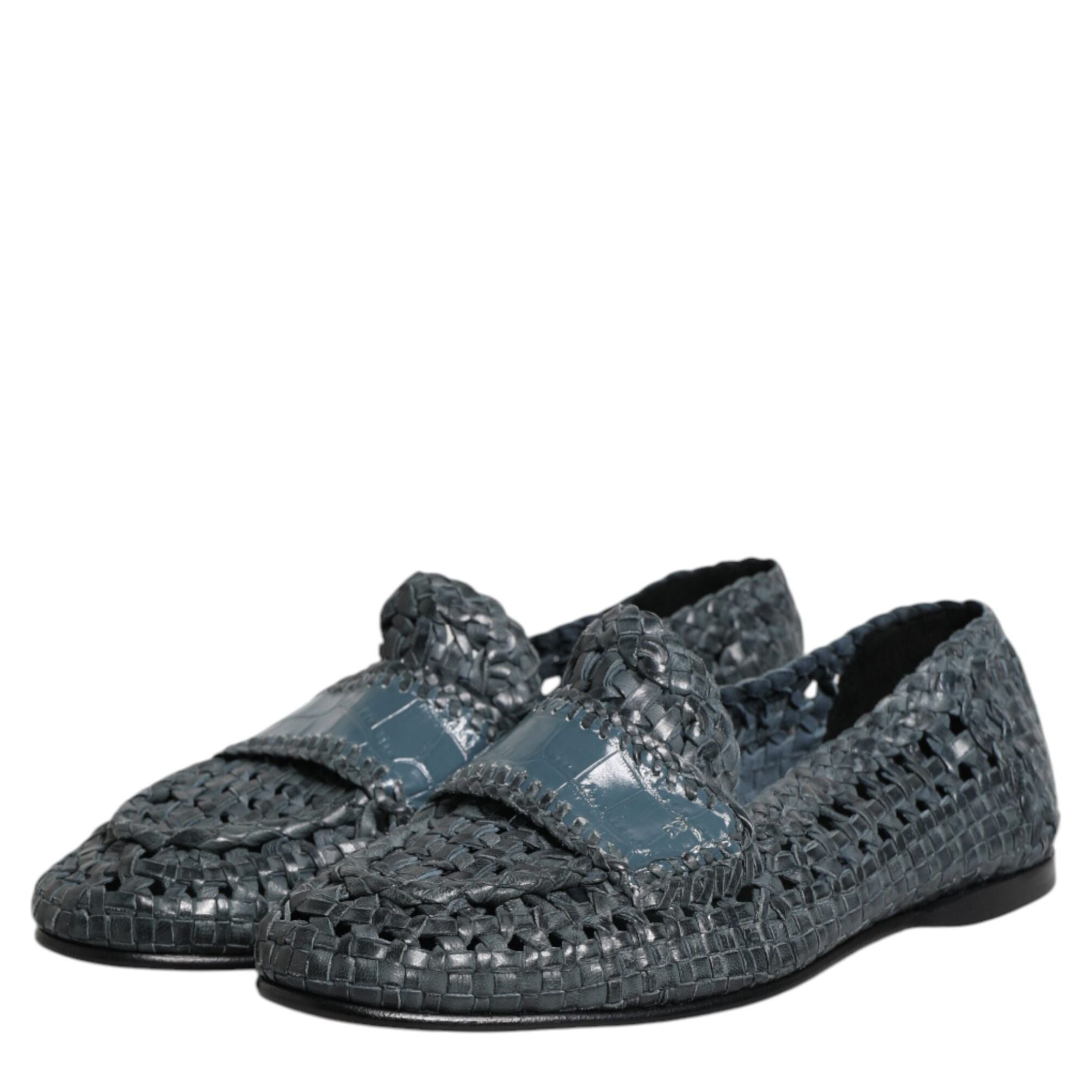 Dolce & Gabbana Blue Woven Leather Slip On Loafers Shoes
