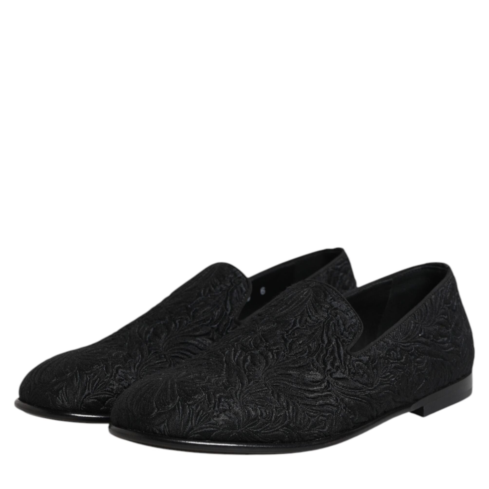 Dolce & Gabbana Black Jacquard Slip On Loafers Formal Shoes