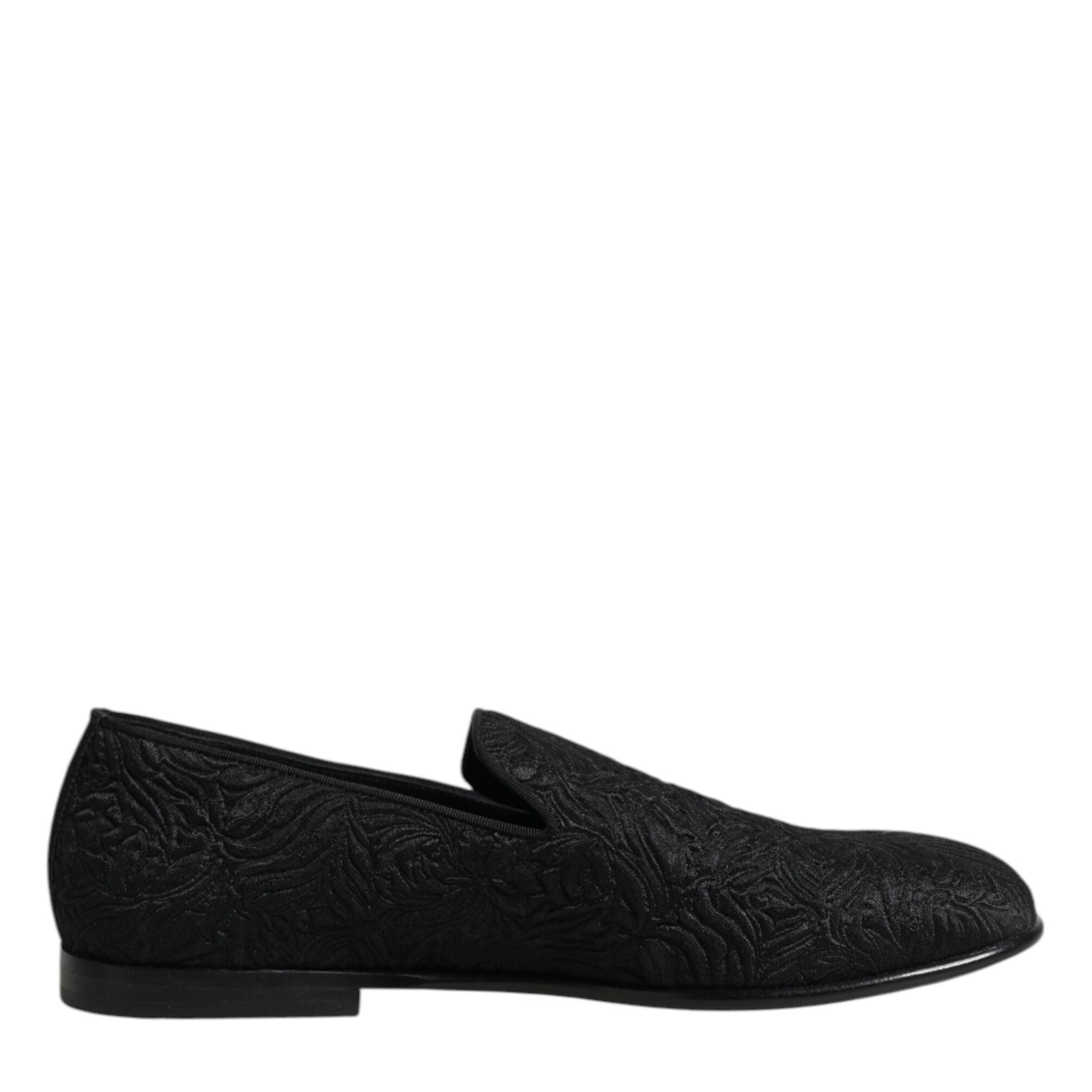 Dolce & Gabbana Black Jacquard Slip On Loafers Formal Shoes