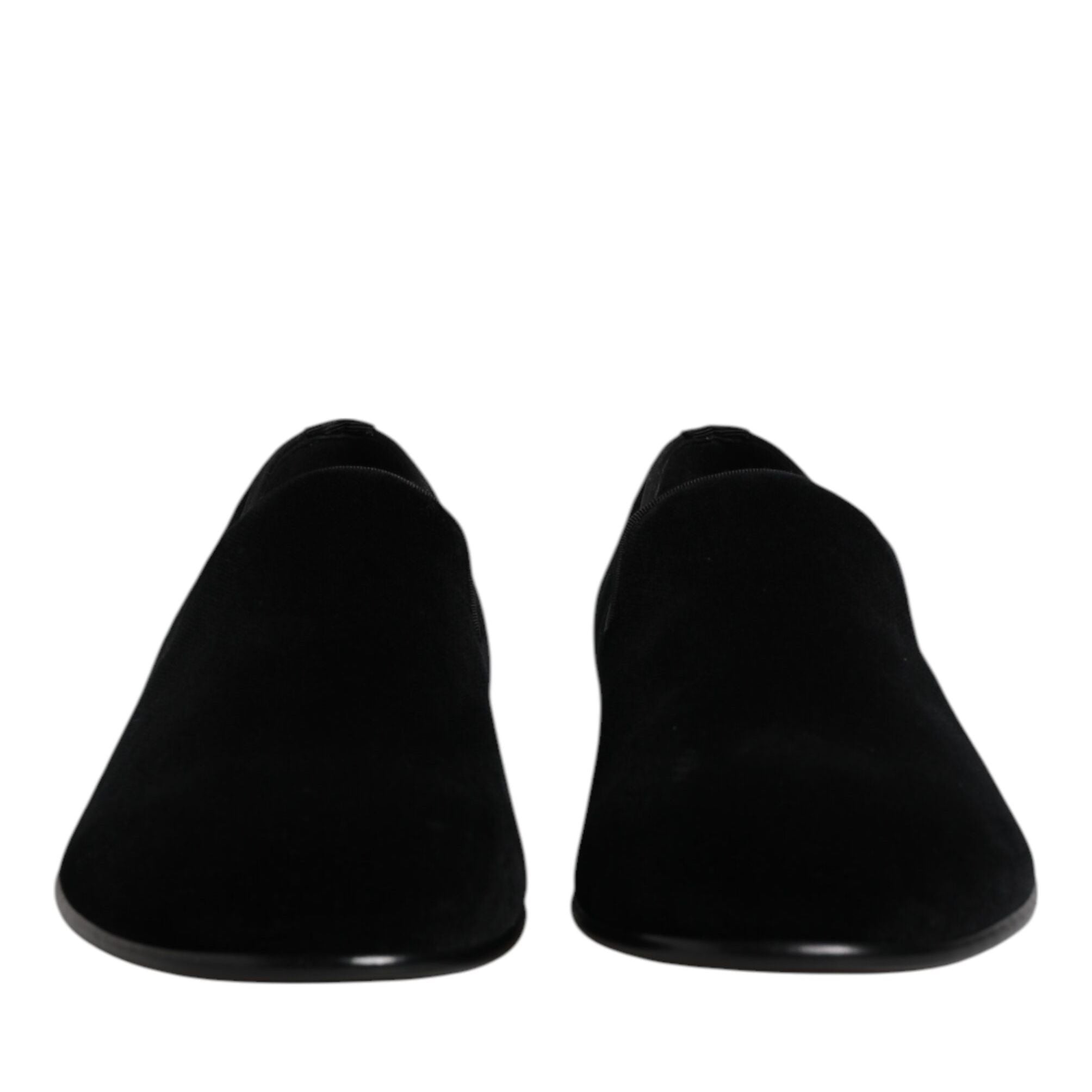 Dolce & Gabbana Black Velvet Slip On Loafers Formal Shoes