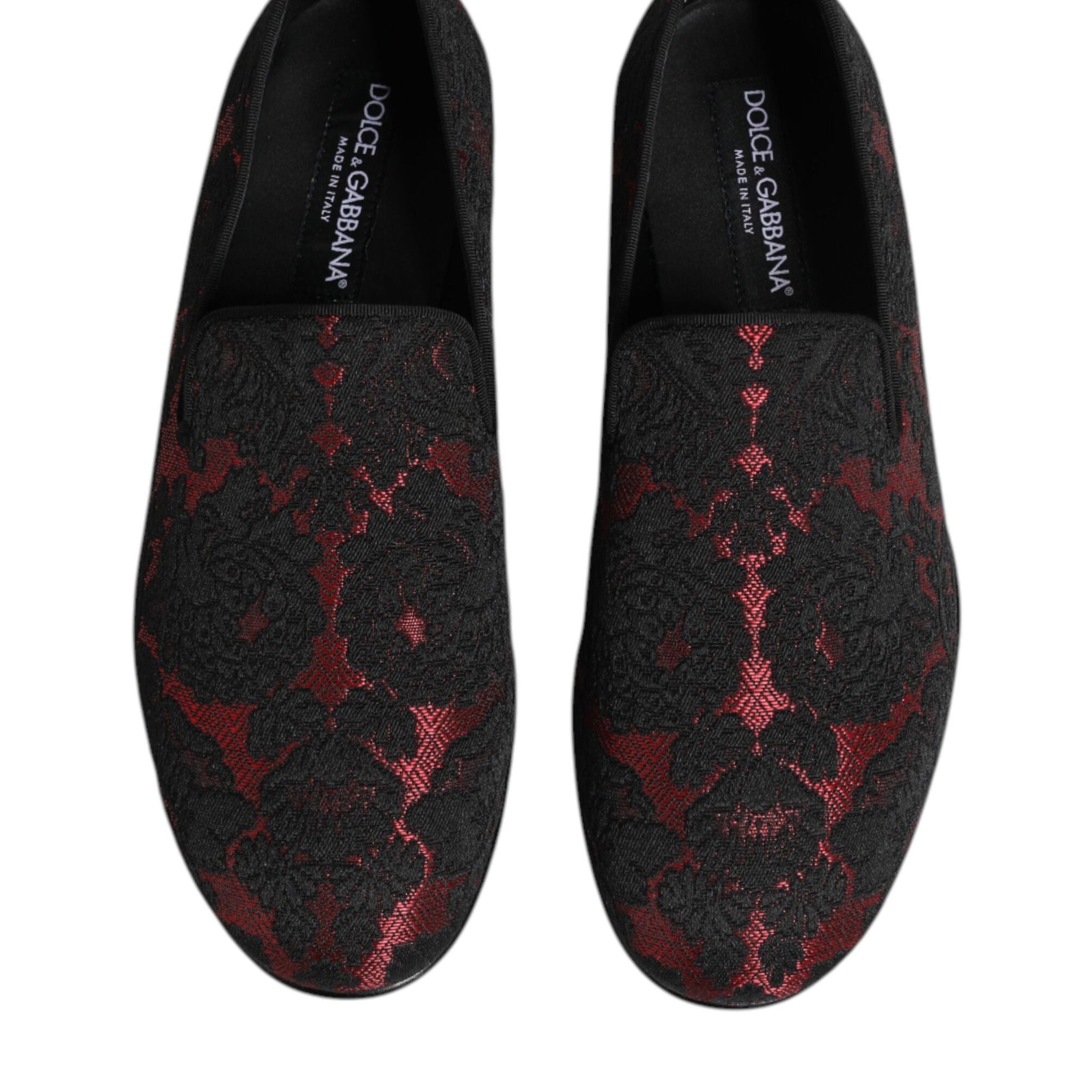 Dolce & Gabbana Red Black Jacquard Slip On Loafers Shoes