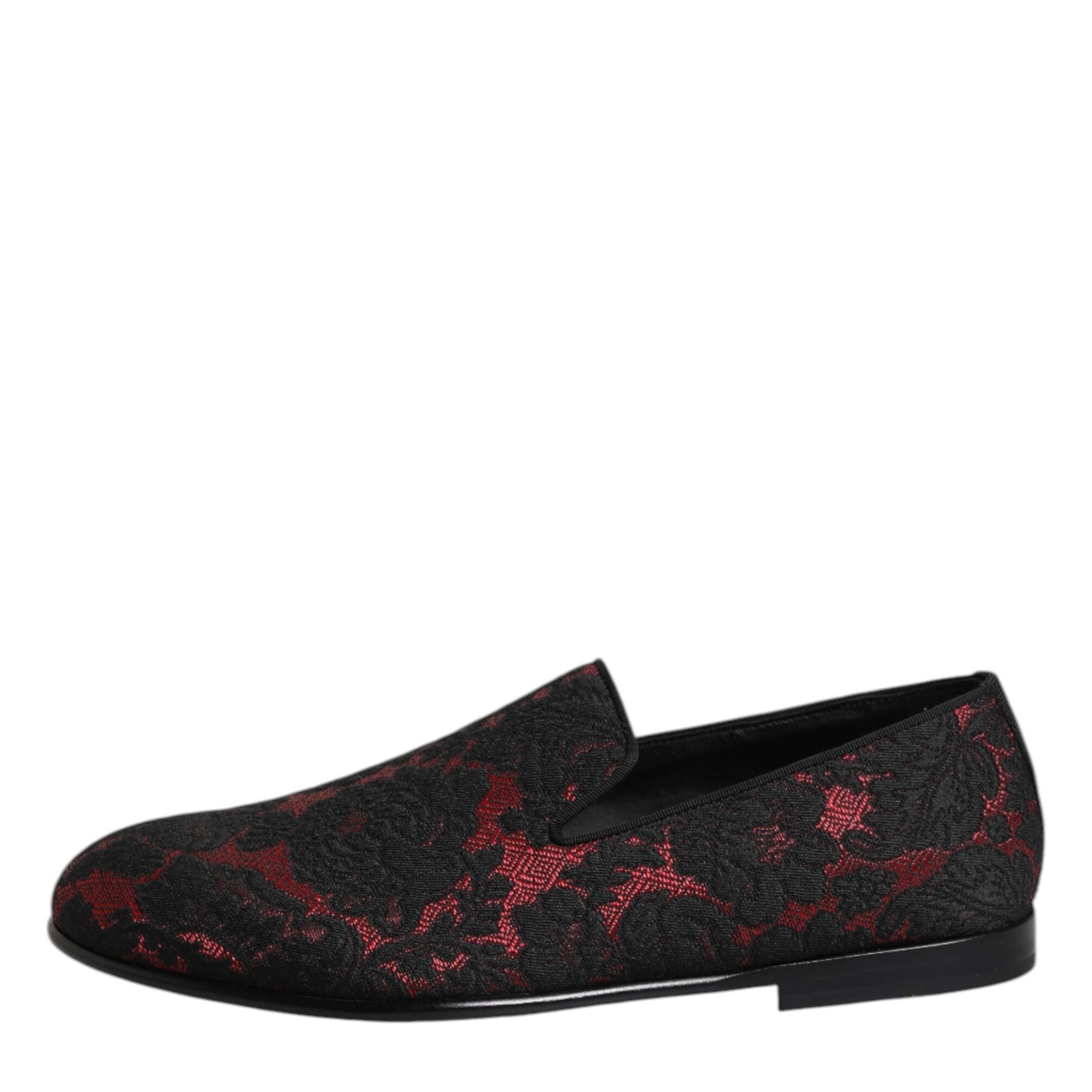 Dolce & Gabbana Red Black Jacquard Slip On Loafers Shoes