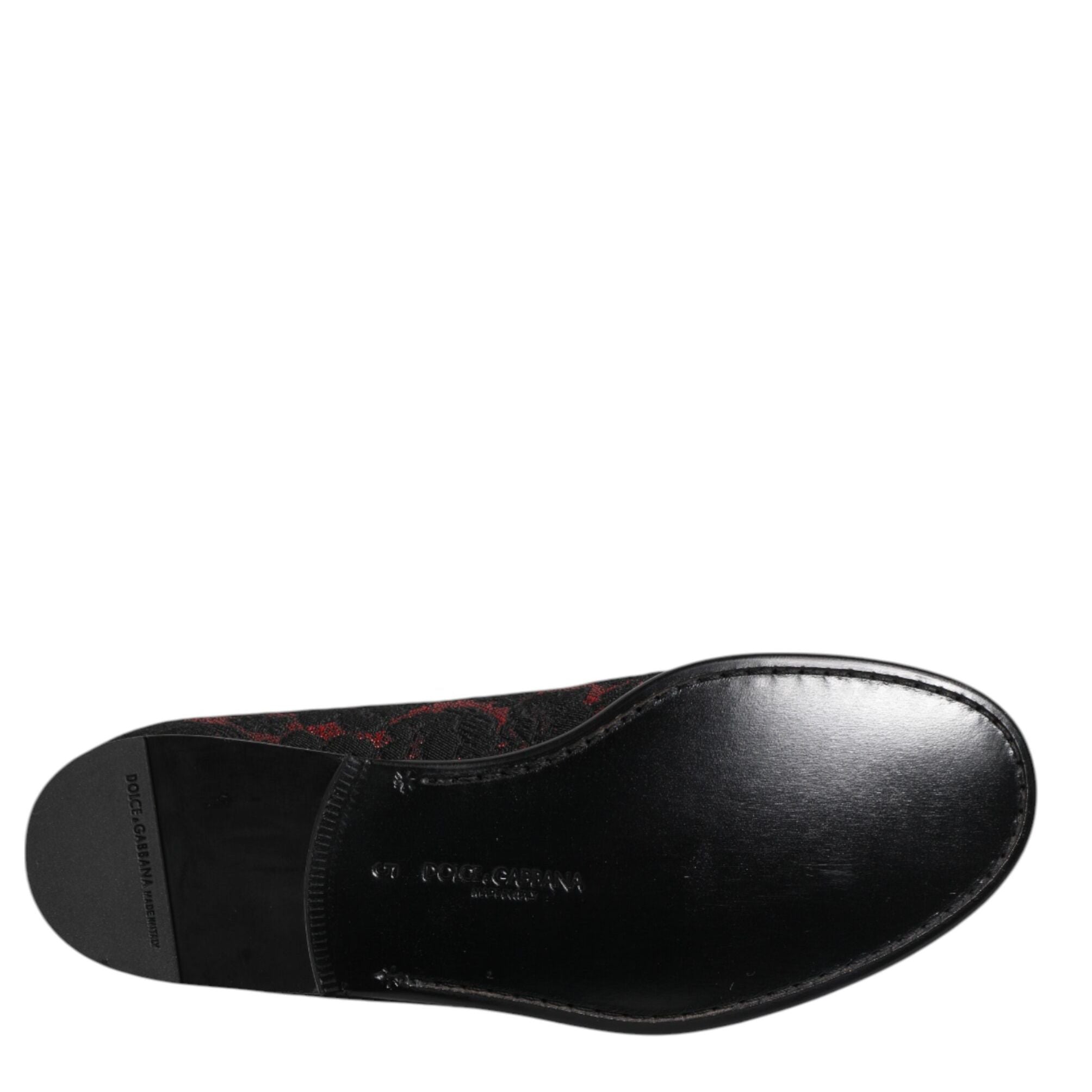 Dolce & Gabbana Red Black Jacquard Slip On Loafers Shoes