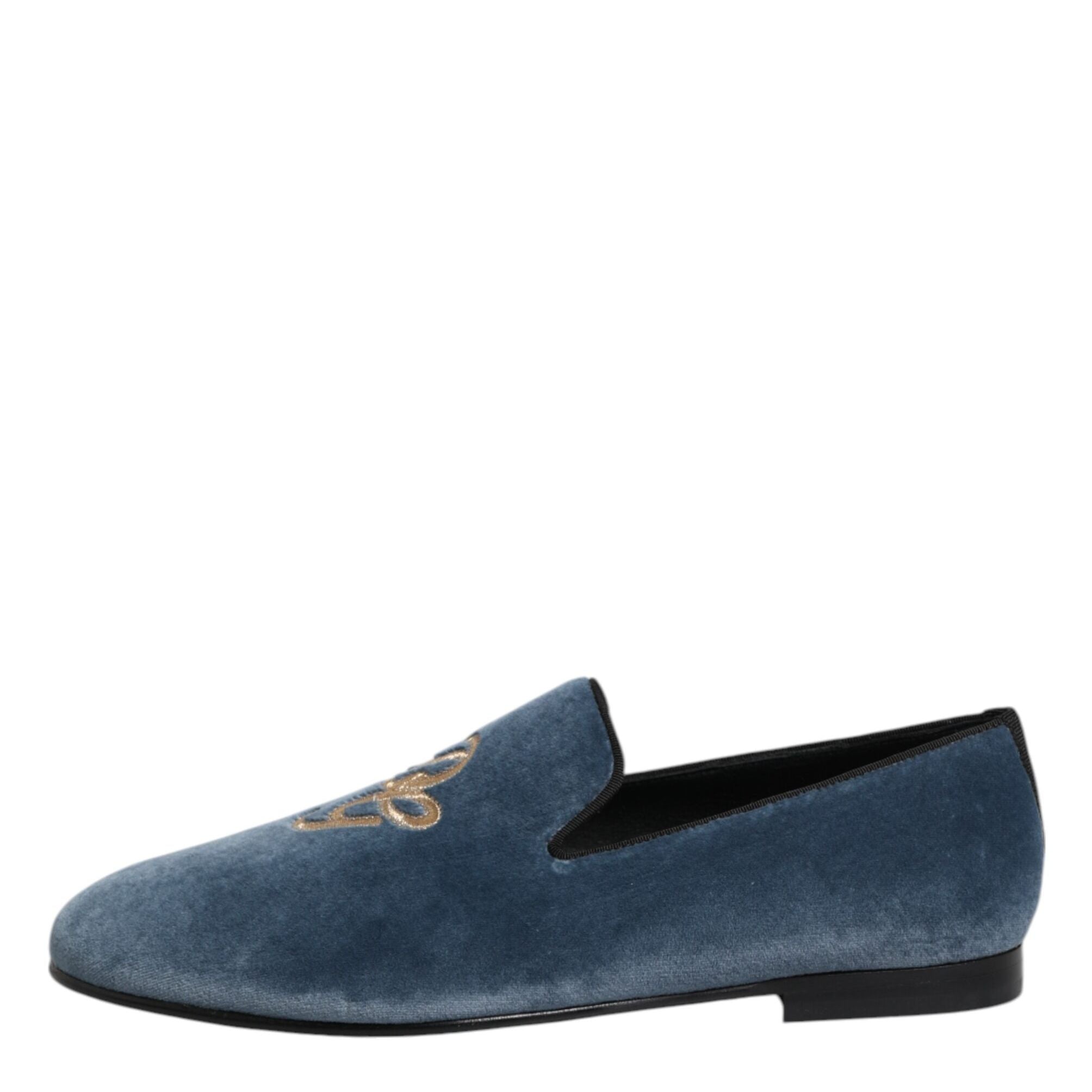 Dolce & Gabbana Blue Velvet DG Logo Loafers Formal Shoes
