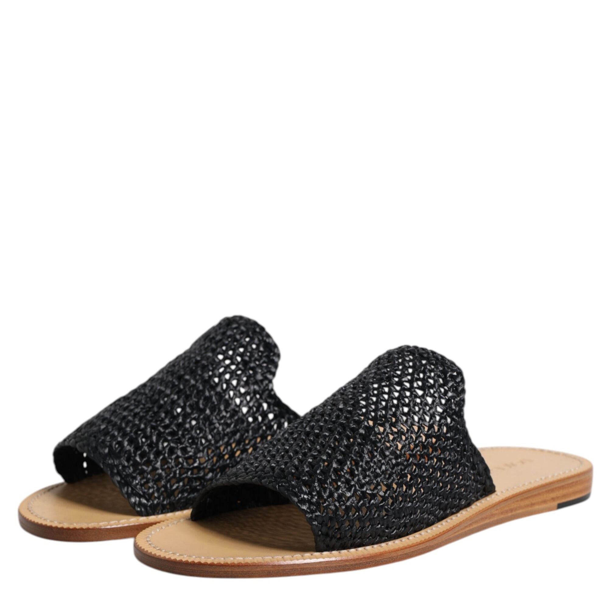Dolce & Gabbana Black Monochrome Braided Raffia Slides Shoes