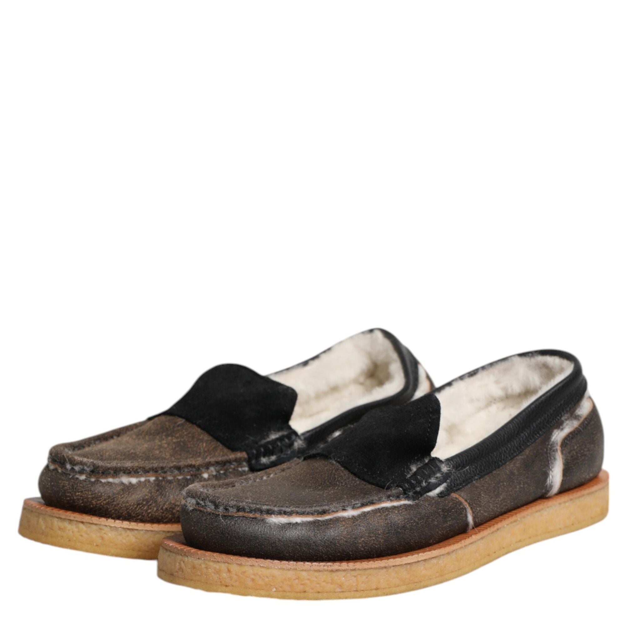 Dolce & Gabbana Brown White Calfskin Leather Loafers Shoes