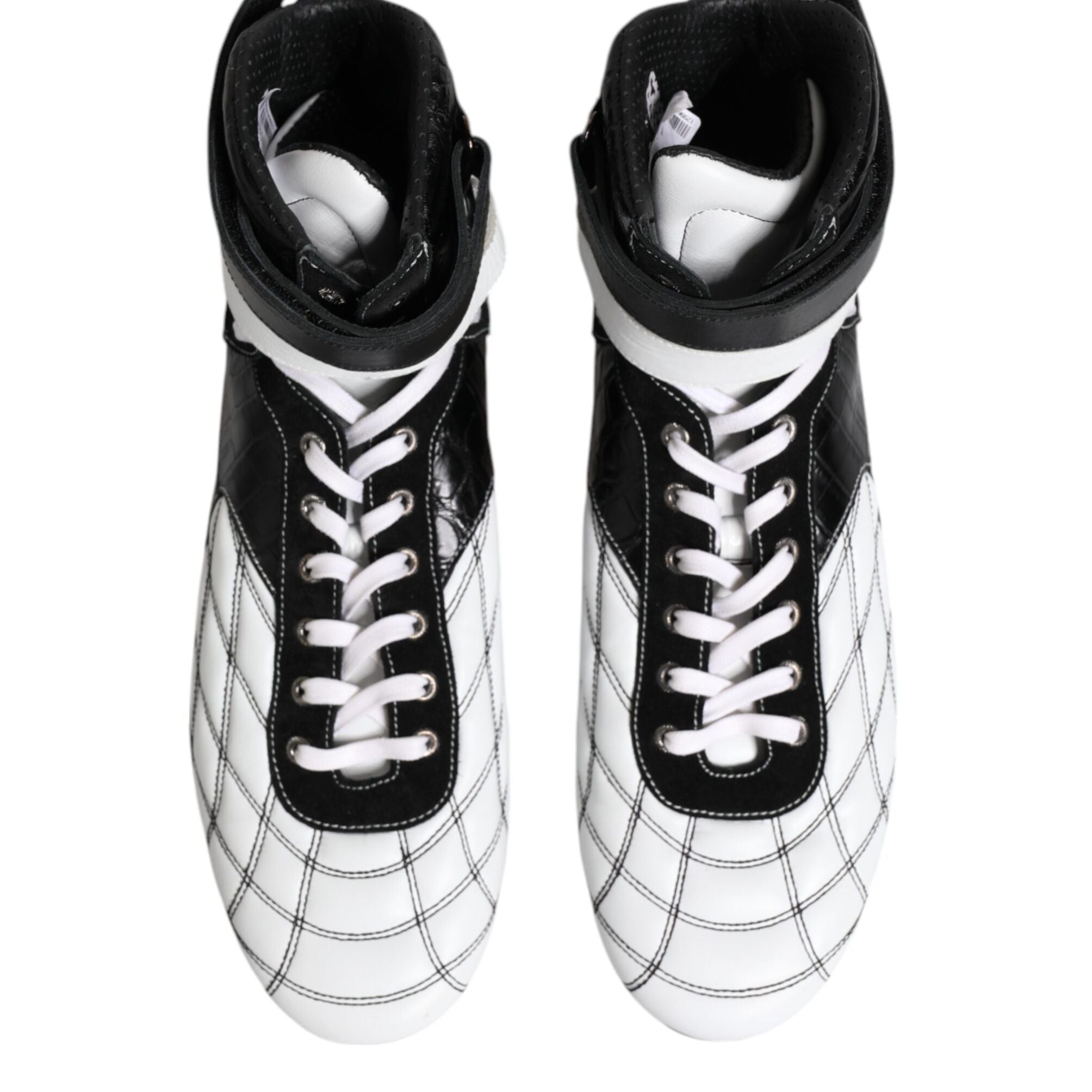 Dolce & Gabbana Black White Leather High Top Sneakers Shoes