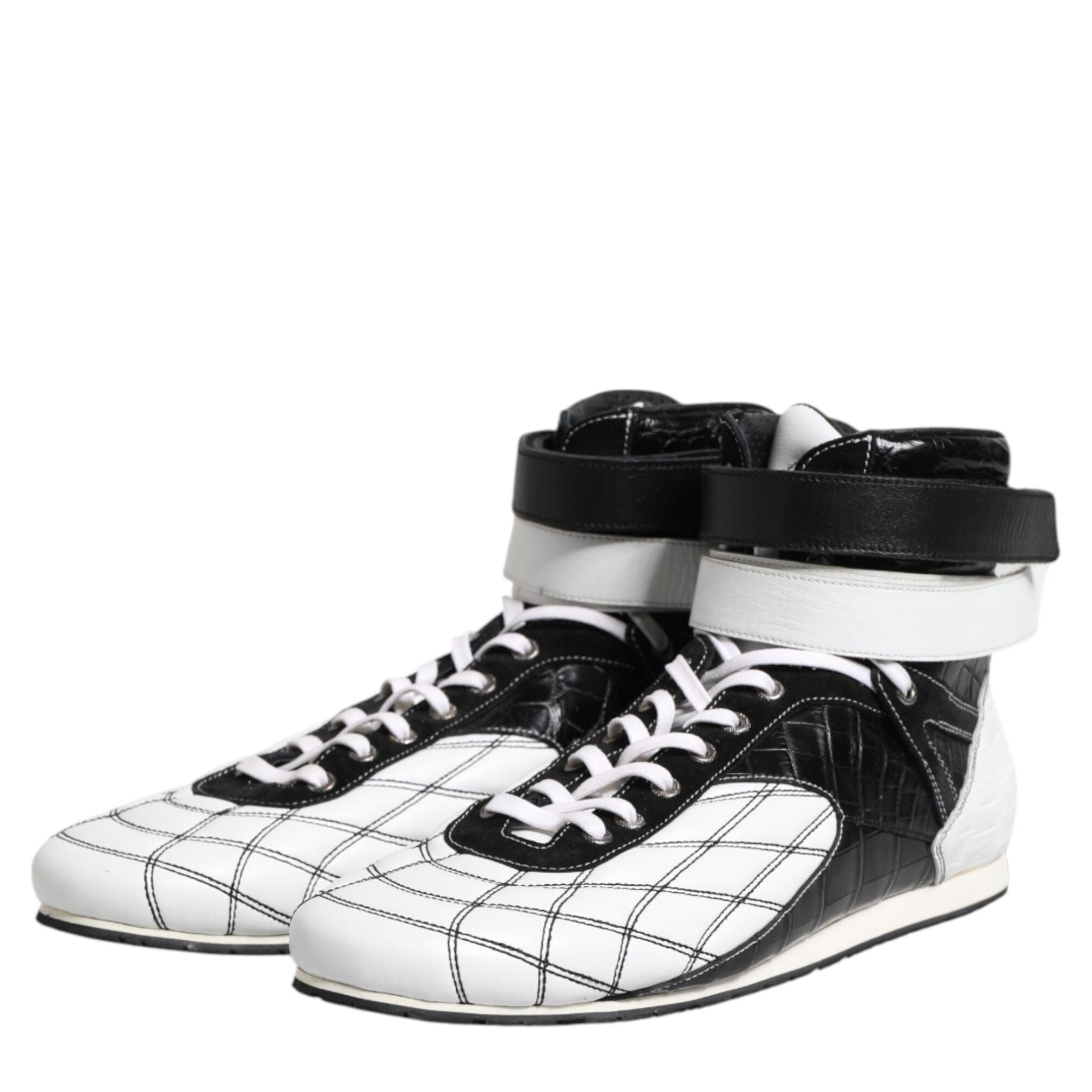 Dolce & Gabbana Black White Leather High Top Sneakers Shoes