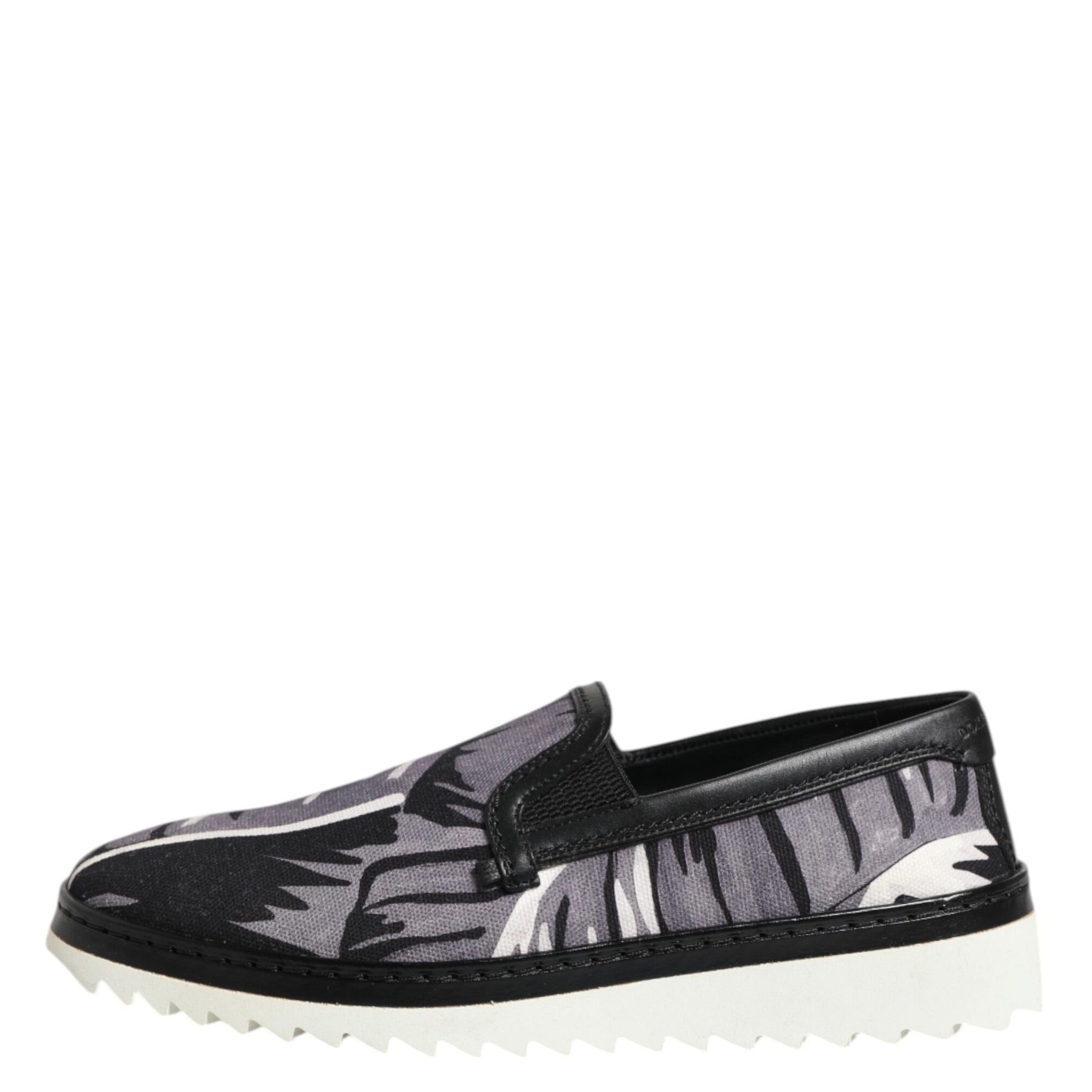 Dolce & Gabbana Black Tropical Slip On Men Sneakers Shoes