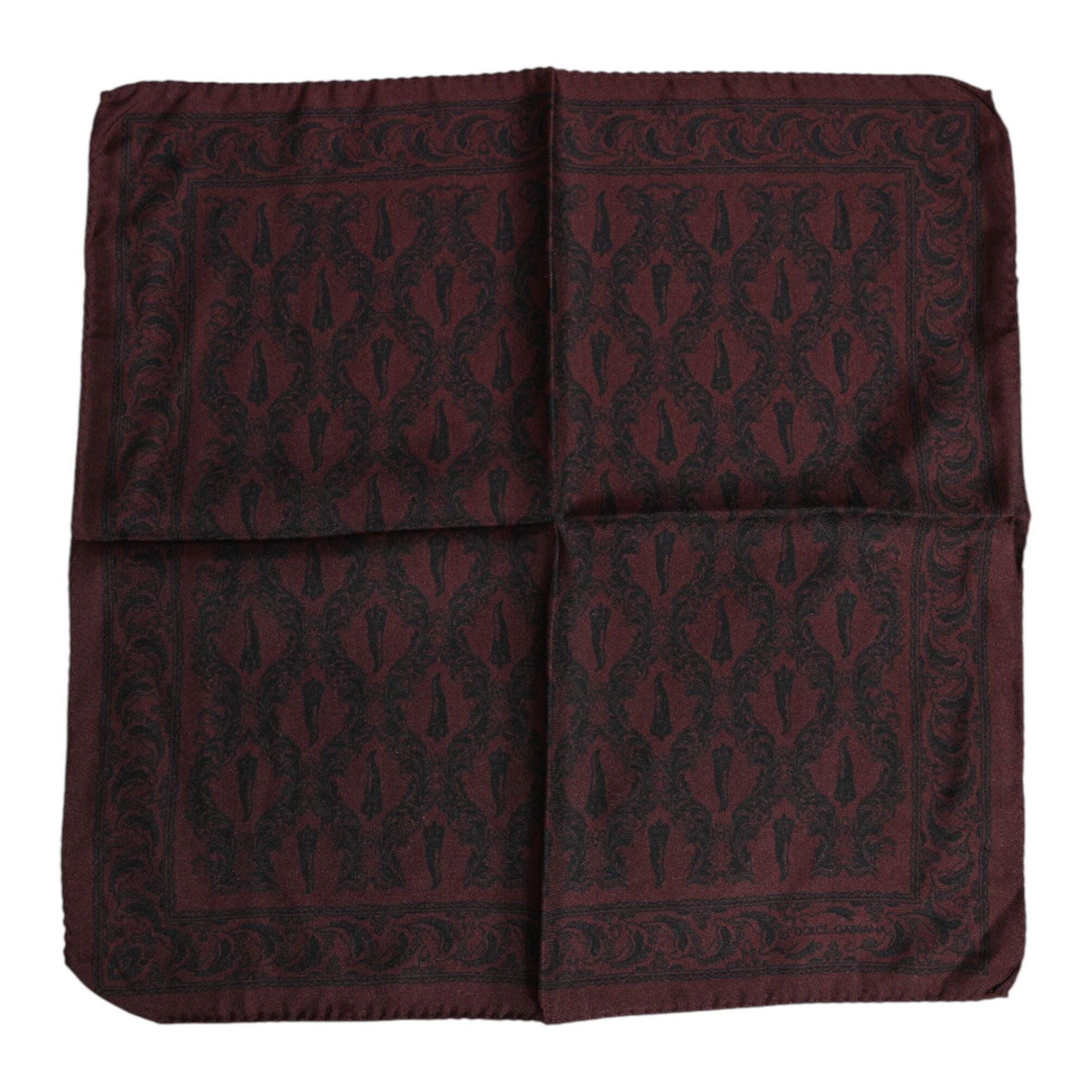 Dolce & Gabbana Maroon Black Printed Square Men Foulard Scarf