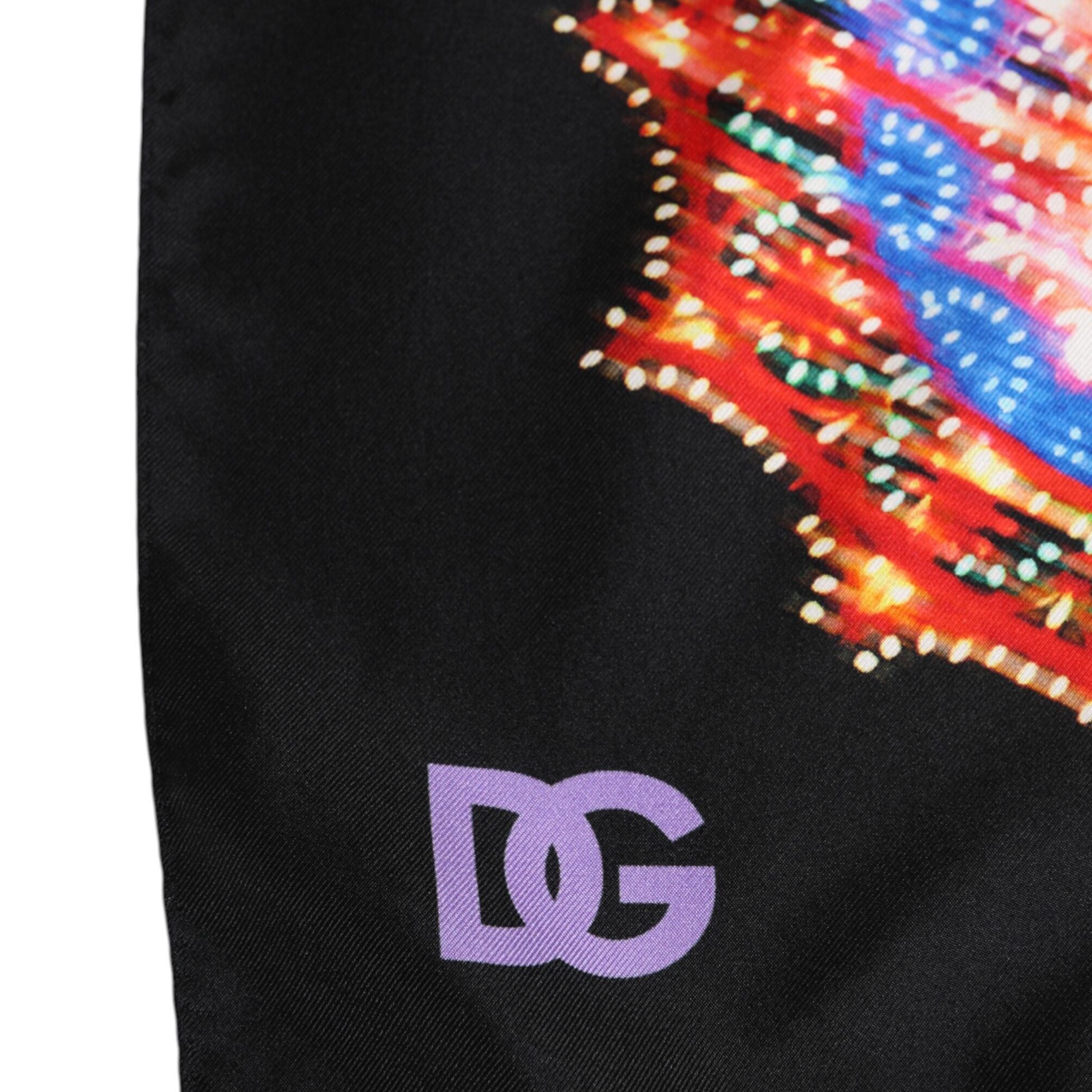 Dolce & Gabbana Black Multicolor Print Square Foulard Scarf