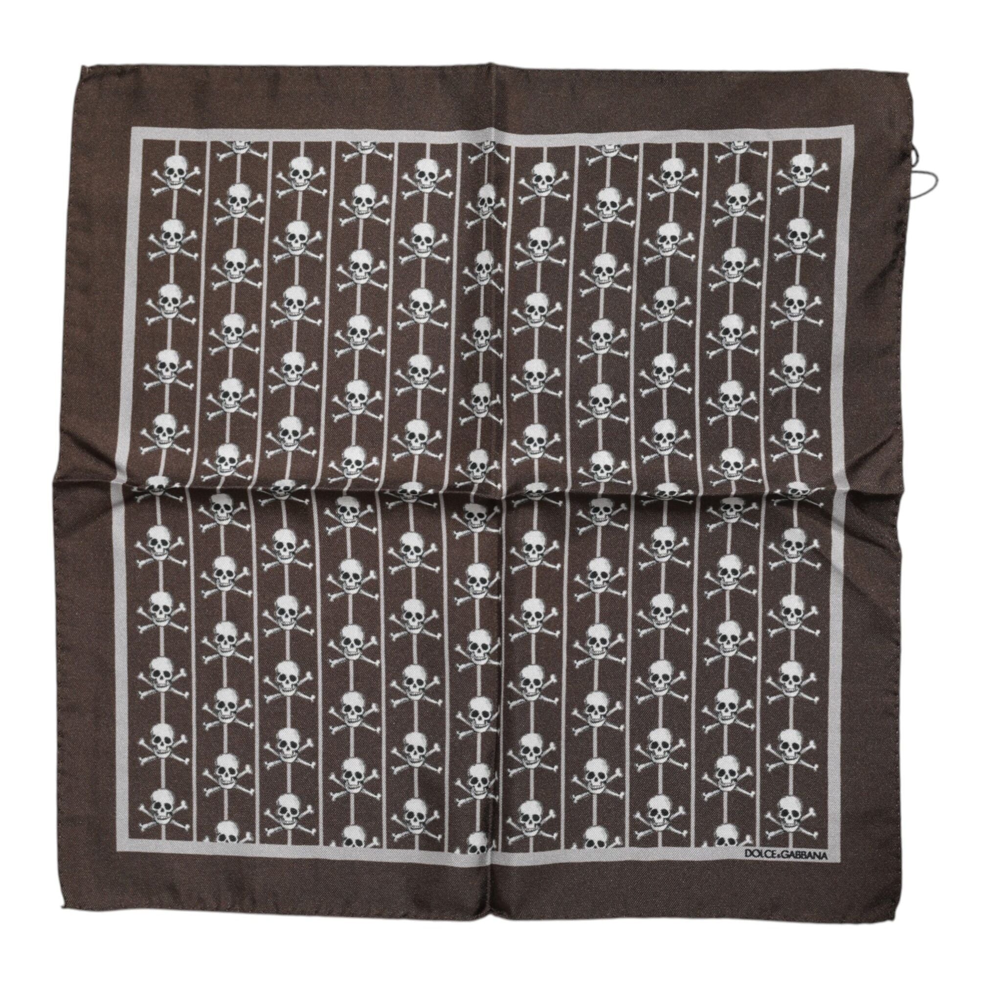 Dolce & Gabbana Brown Skull Silk Square Men Foulard Scarf