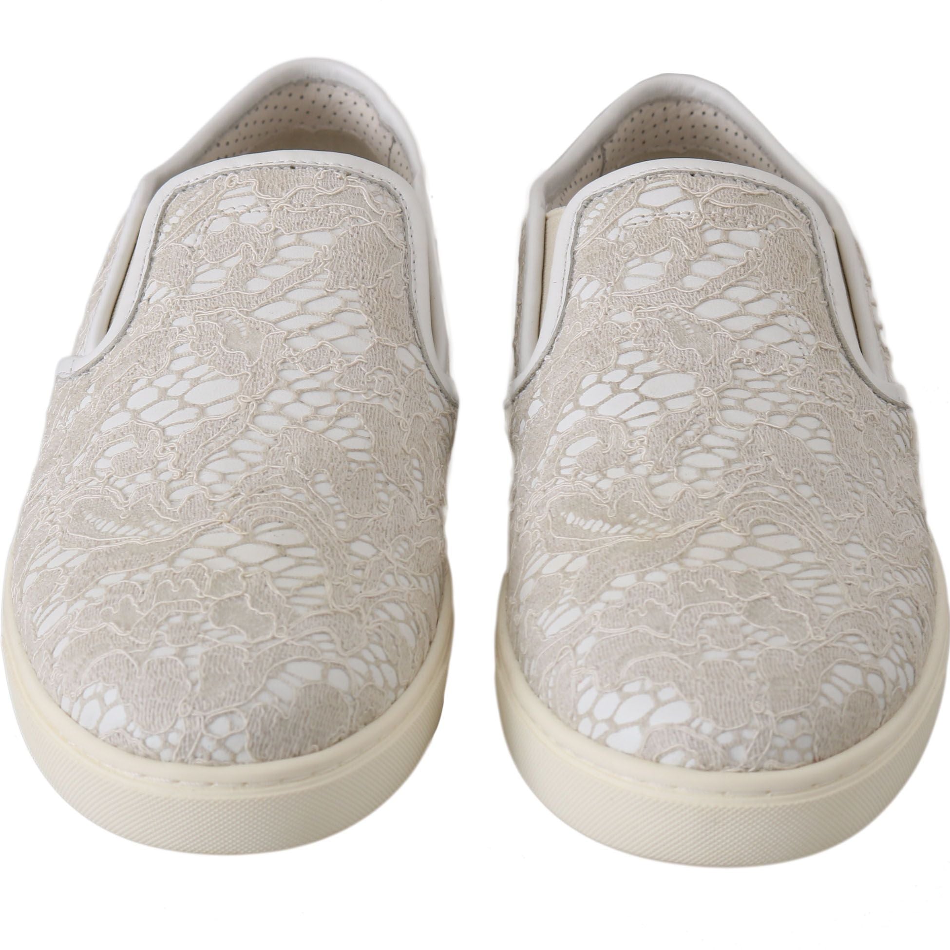 Dolce & Gabbana White Leather Lace Slip On Loafers Shoes