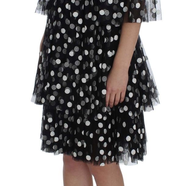 Dolce & Gabbana Black White Polka Dotted Ruffled Dress