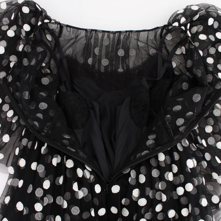 Dolce & Gabbana Black White Polka Dotted Ruffled Dress