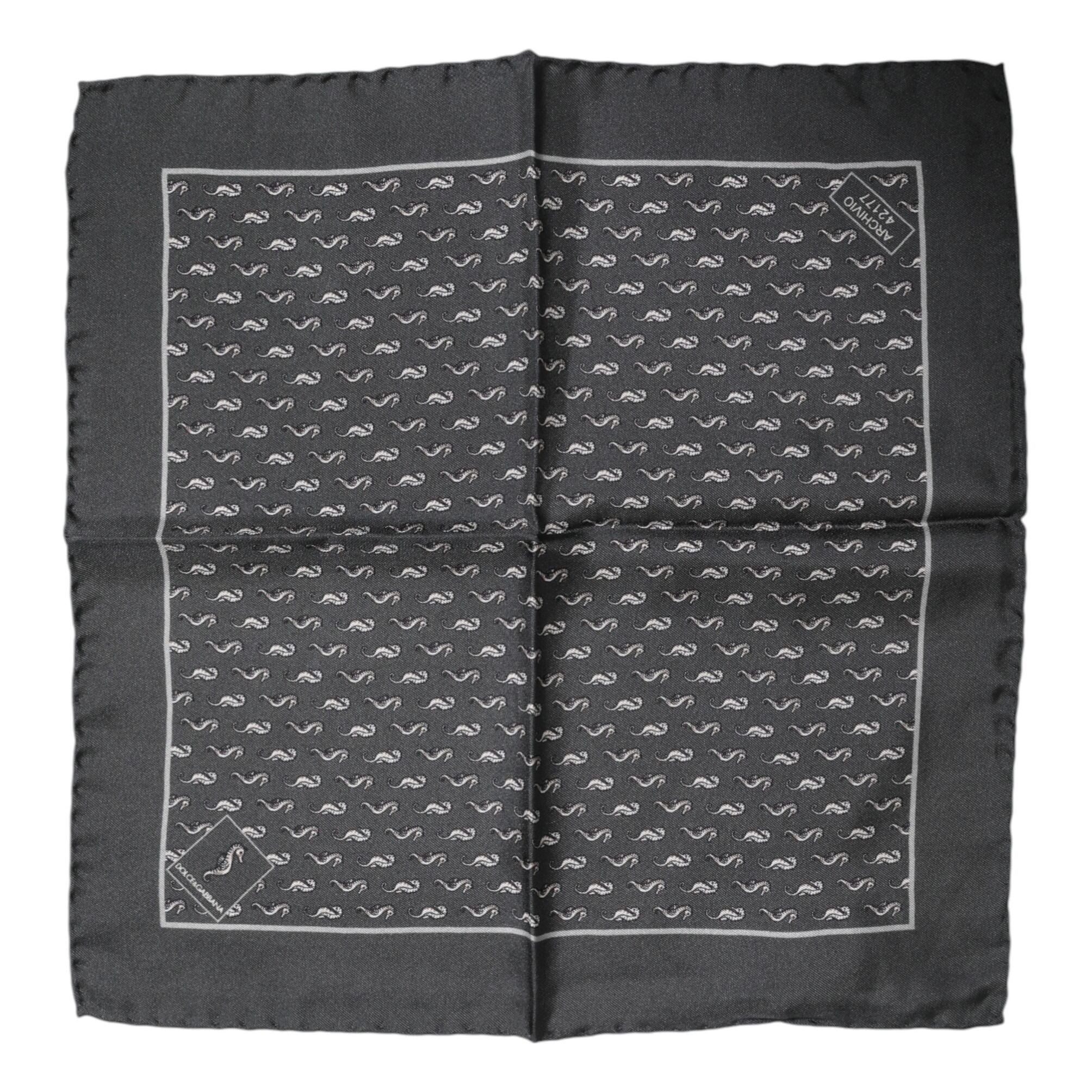 Dolce & Gabbana Black Fish Print Silk Square Men Foulard Scarf