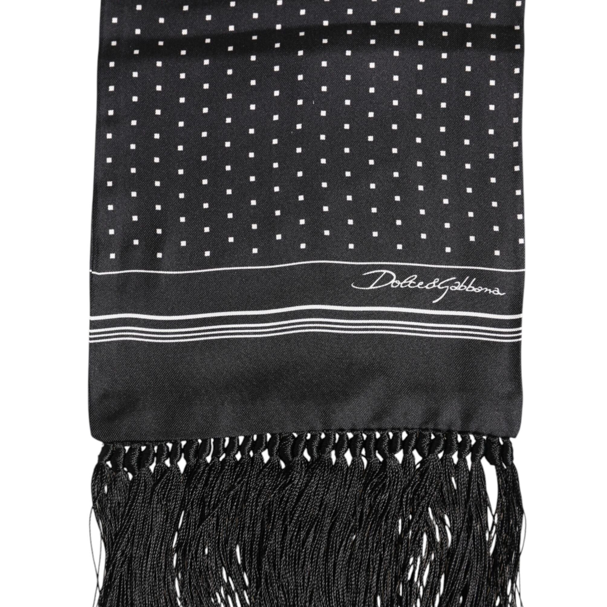Dolce & Gabbana Black White Polka Dot Fringes Foulard Scarf