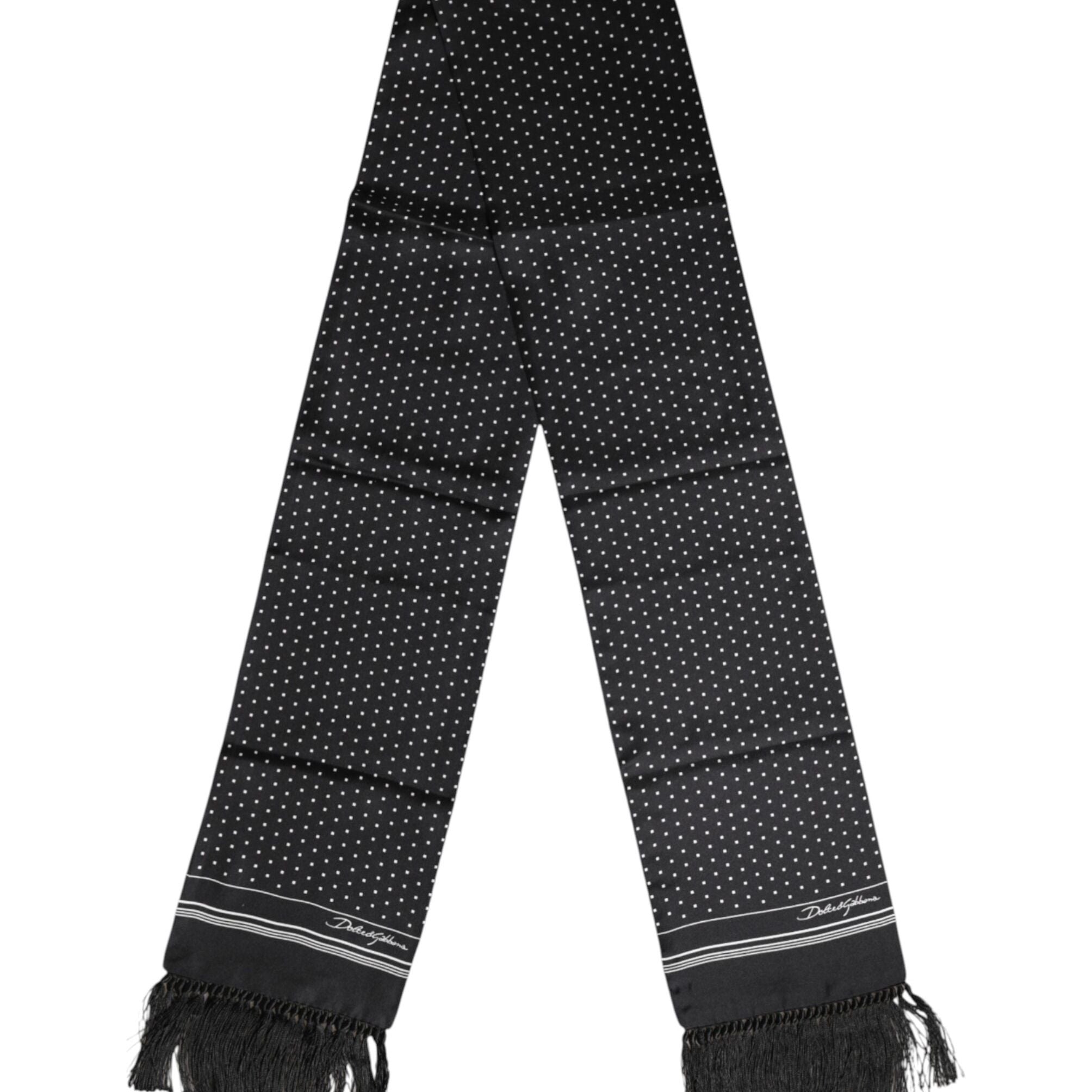 Dolce & Gabbana Black White Polka Dot Fringes Foulard Scarf