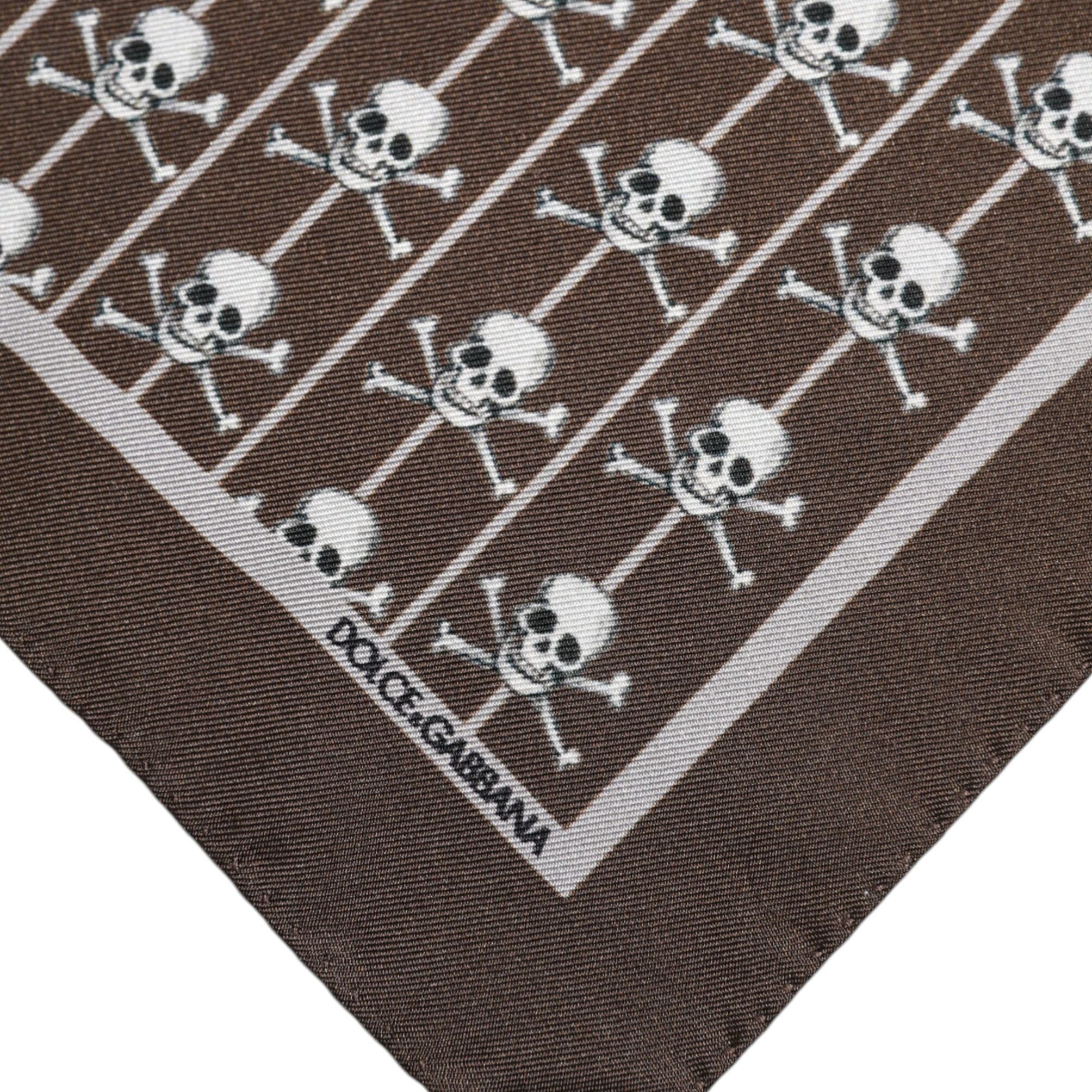 Dolce & Gabbana Brown Skull Silk Square Men Foulard Scarf