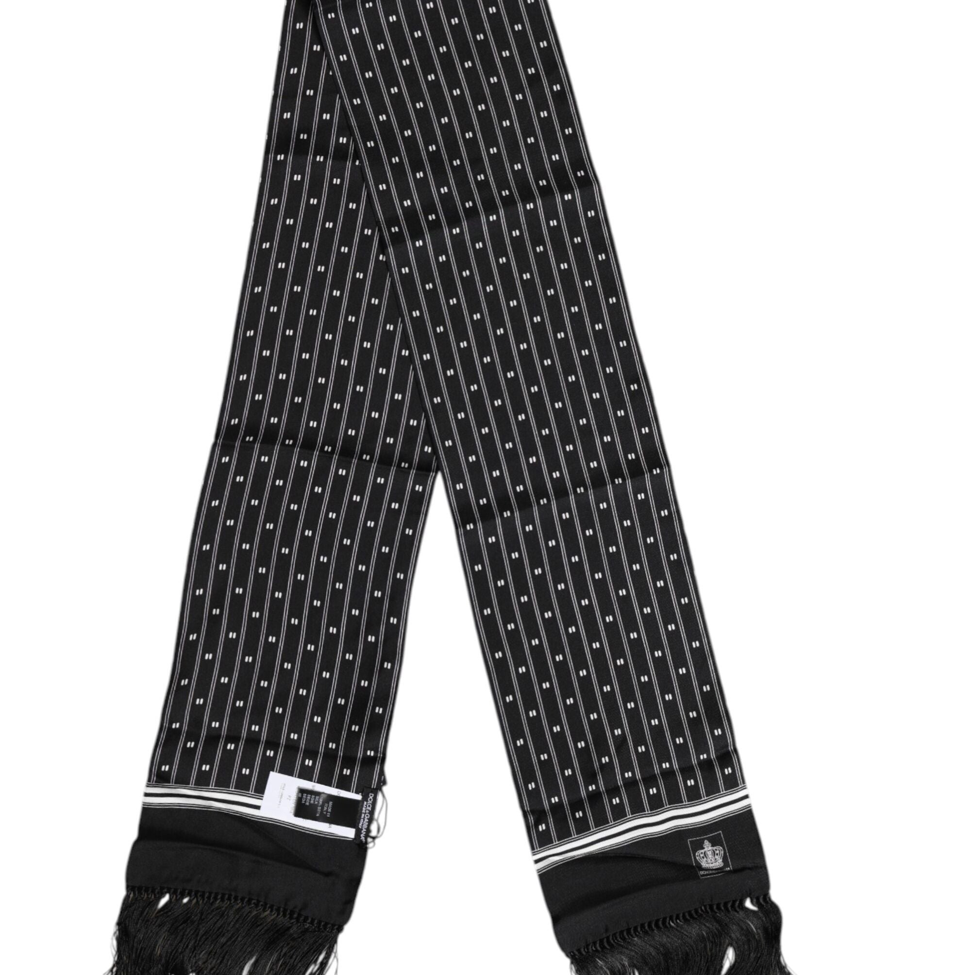 Dolce & Gabbana Black Silk Printed Fringes Men Foulard Scarf